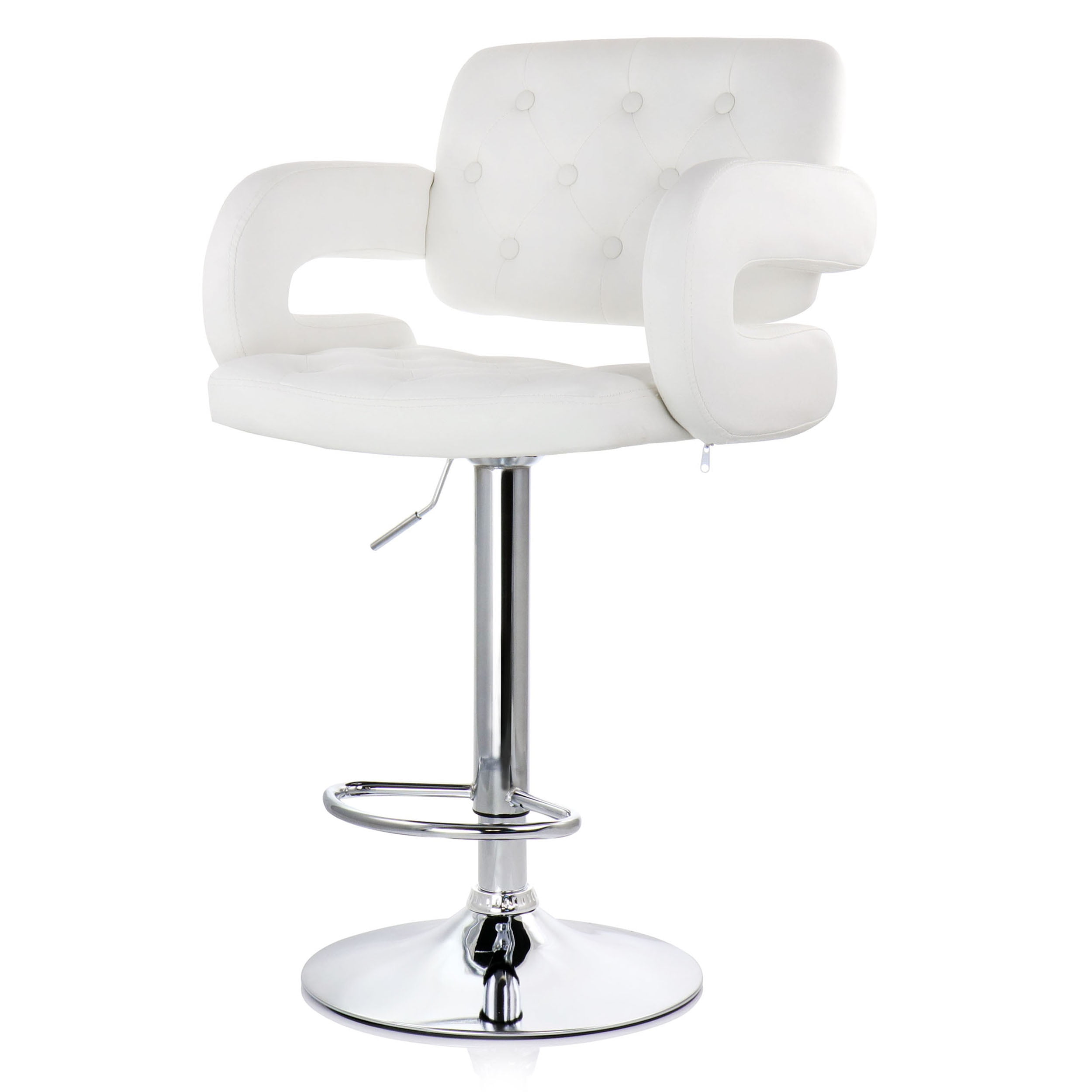 Elama Faux Leather Tufted Bar Stool with Chrome Base and Adjustable Height in White - Image 3