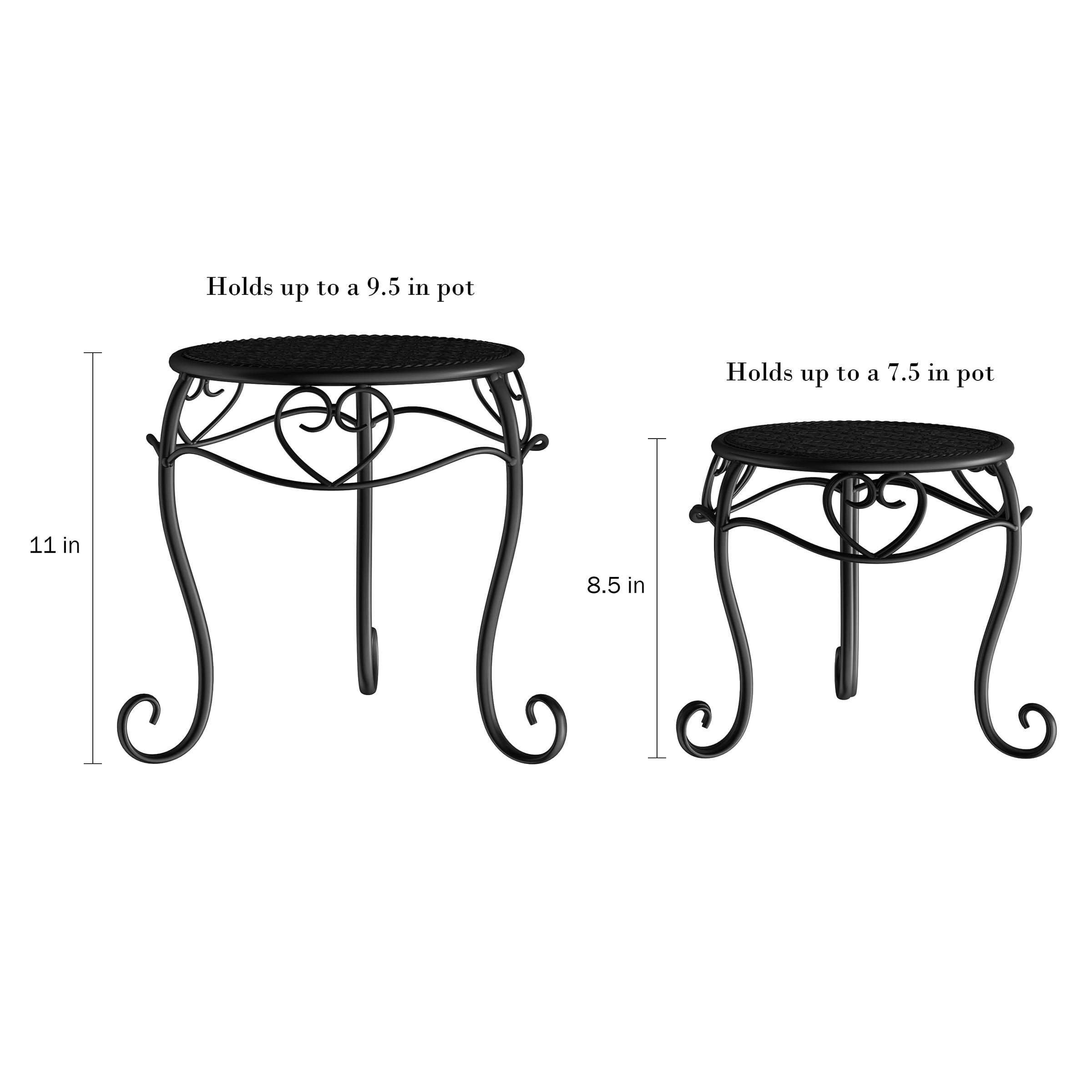 Plant Stands ' Set of 2 Indoor or Outdoor Nesting Wrought Iron Inspired Metal Round Decor - Image 8