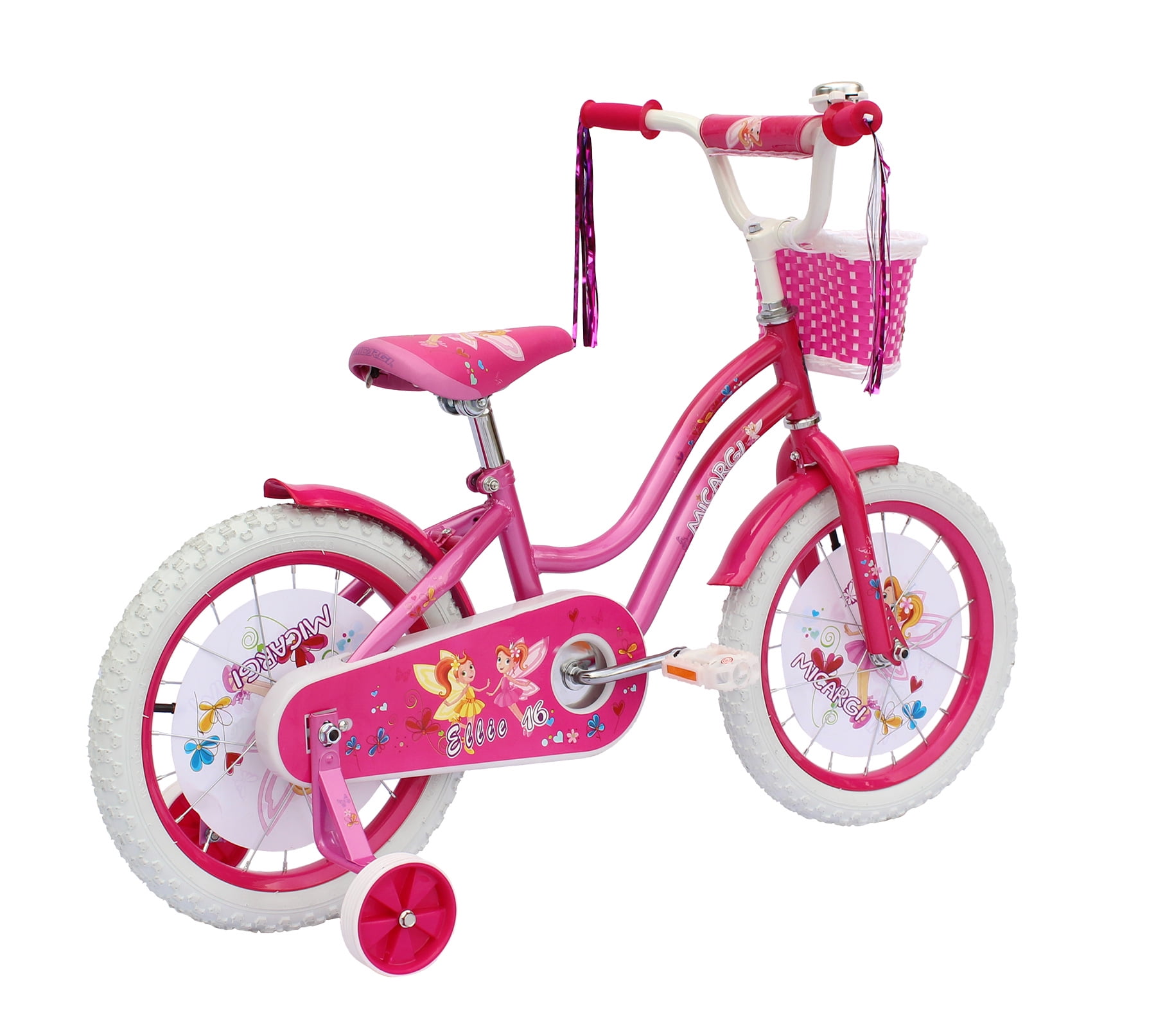 PlayWorld 16 In. Cruiser Steel Frame Bicycle Coaster Brake One Piece Crank, Full Cover Chain Guard with Basket, Fenders and Rims, White Tire Kid's Bike, Pink and Hot Pink - Image 3