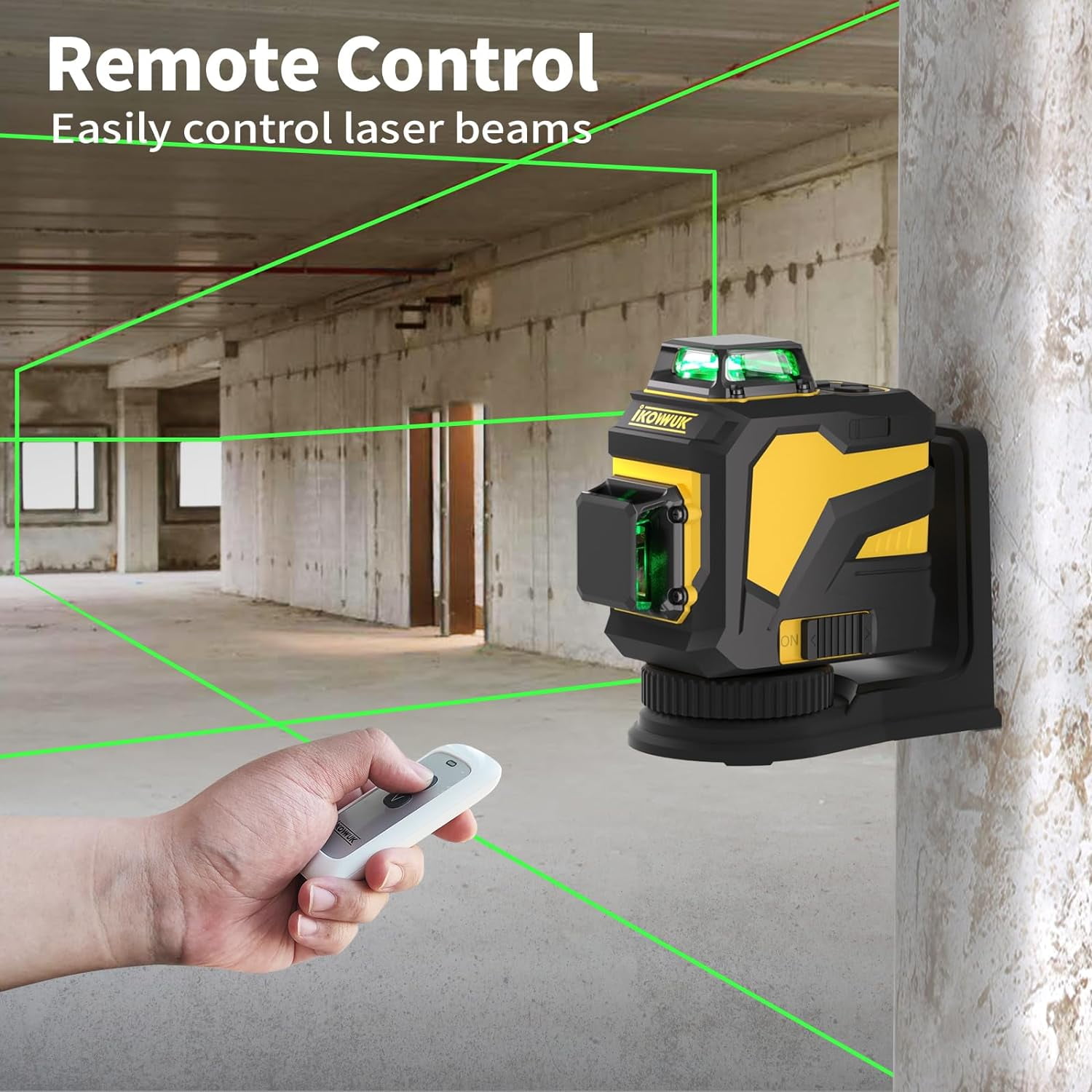 Laser Level, IKOVWUK 3x360° Cross Line Laser for Construction and Picture Hanging, 12 Green Lasers with Self-leveling, 65 ft Vertical & Horizontal Line, Level Tool with 5200 mAh Rechargeable Battery - Image 5