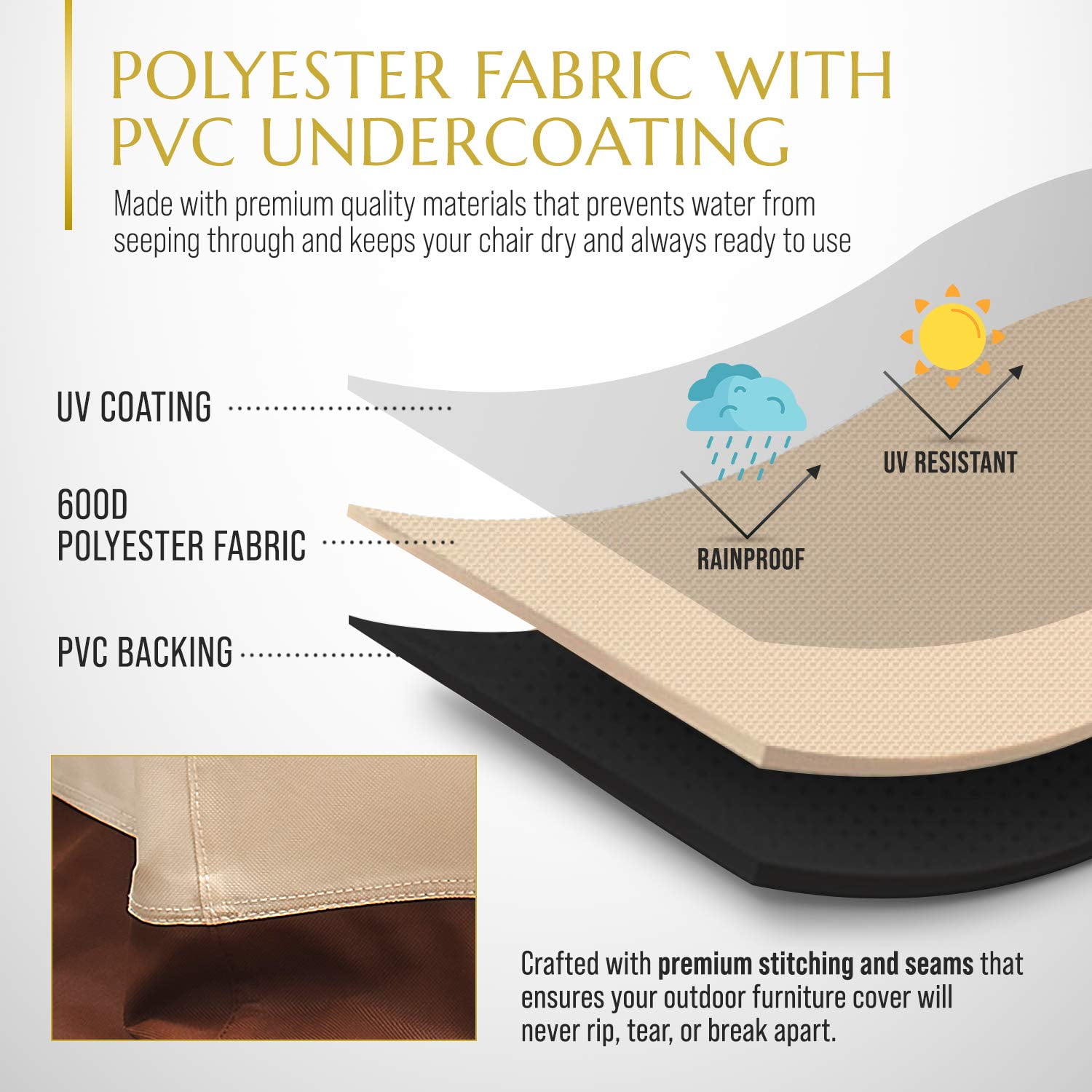 Signature Living Set of 2 Outdoor Waterproof Patio Chair Covers, Durable 600D UV-Coated Polyester Outdoor Chair Covers for All-Weather Protection (Tan, Large 40 Inch) - Image 4