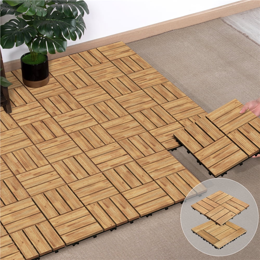 Renwick Fir Wood Outdoor Interlocking Flooring Tiles for Balcony Patio Garden, 12" x 12", Natural Wood, Pack of 27 - Image 6