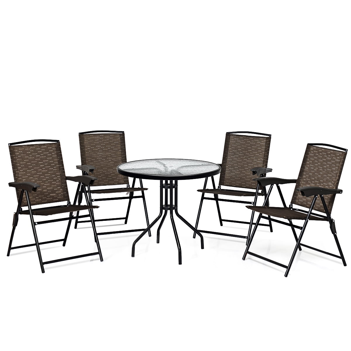 Topbuy Set of 4 Folding Sling Chairs Steel Armrest Patio Garden Pool Adjustable Back - Image 5