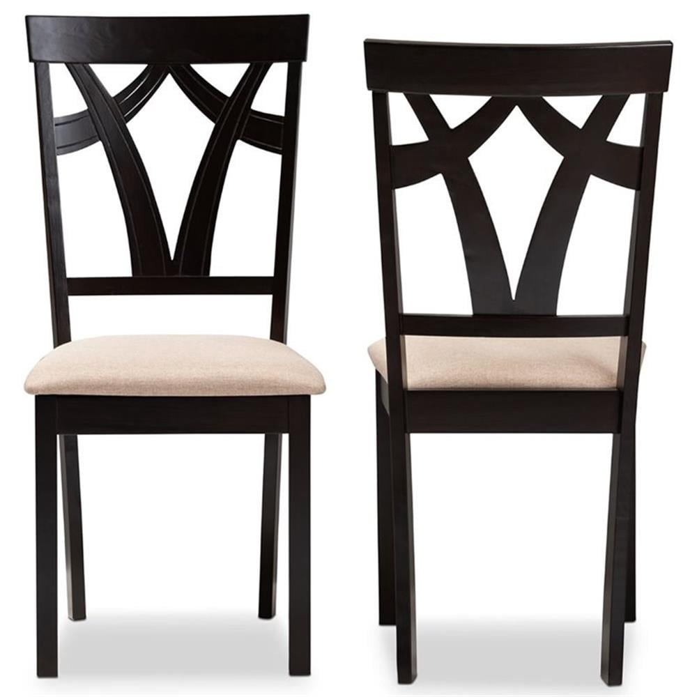 Baxton Studio Sylvia Modern and Contemporary Sand Fabric Upholstered and Espresso Brown Finished Dining Chair Set - Image 4