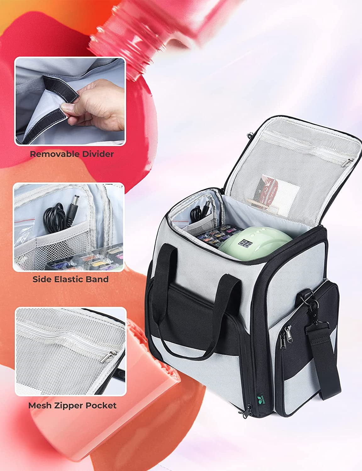 JOYTUTUS Nail Polish Carrying Organizer Storage Case 48 Bottles,Double Layers Makeup Bag,Manicure Accessories Holder, Travel Storage Case, Portable waterproof Carrying Bag - Image 3