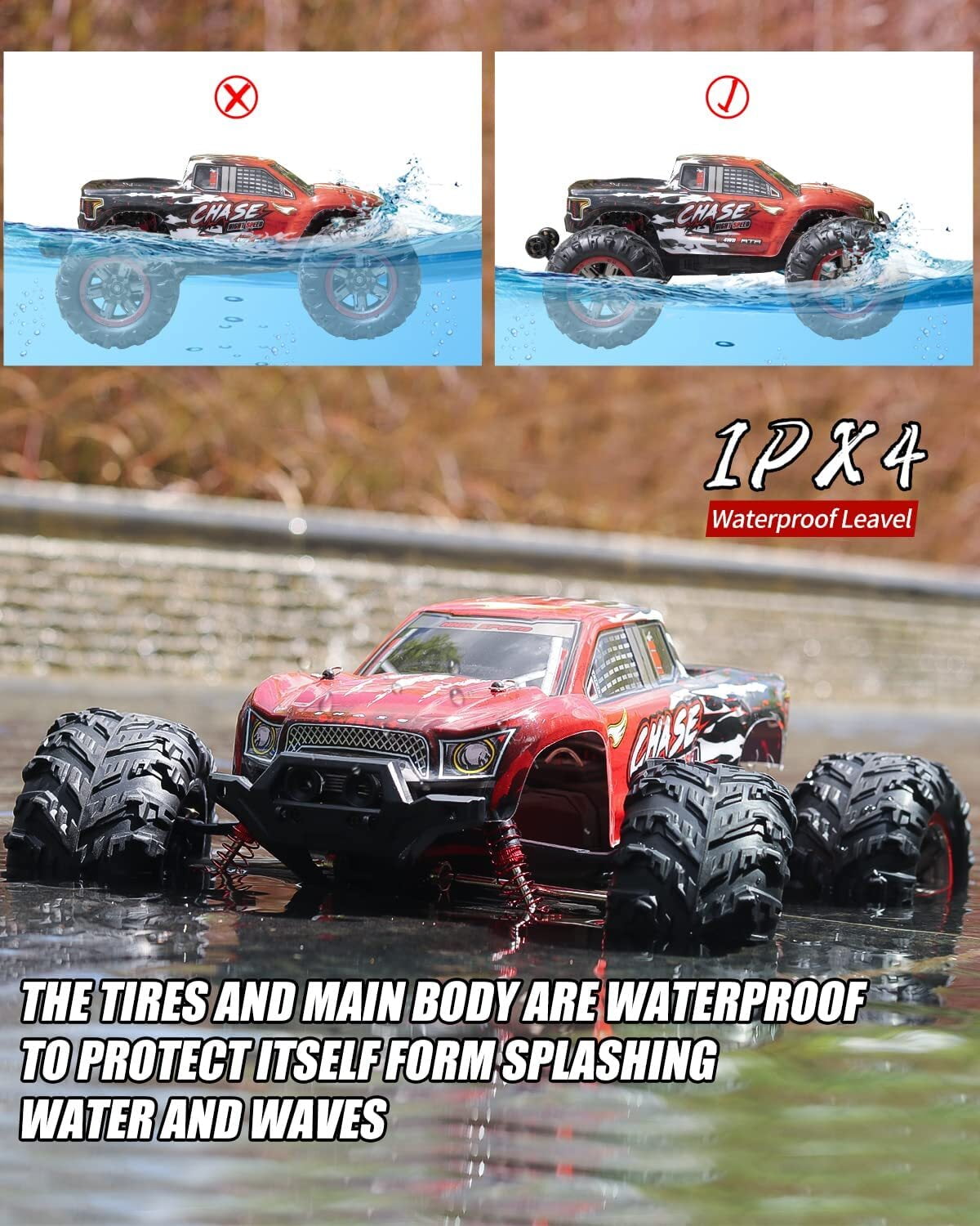Beefunni Large Remote Control Car 1:10 Scale RC Cars High Speed 46+KM/H 4WD Waterproof Off-Road RC Trucks Gifts for Adults and Boys - Image 6