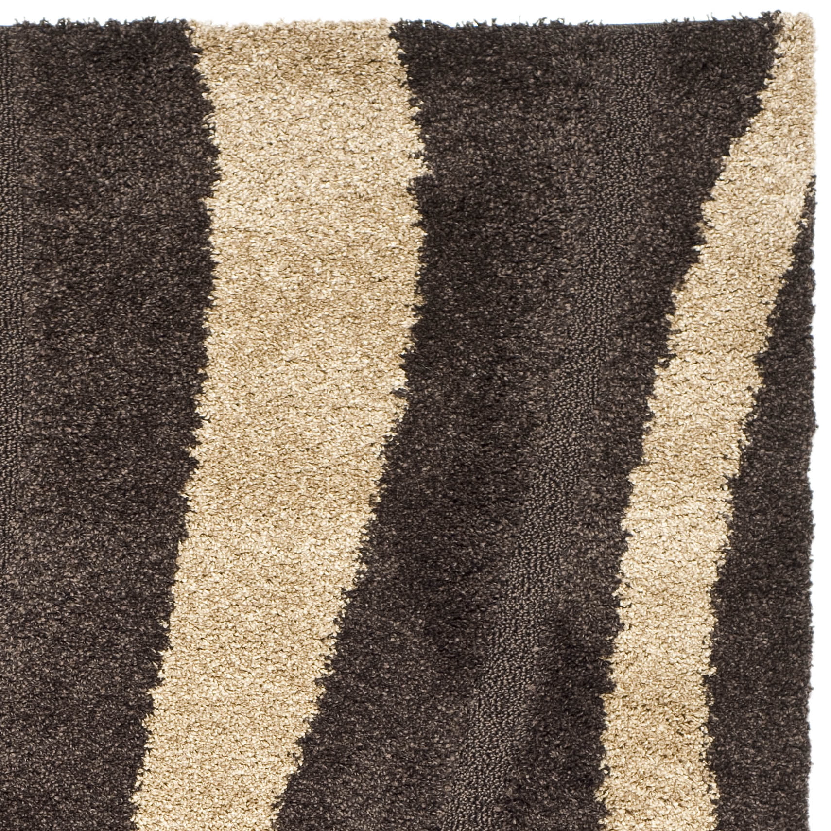 SAFAVIEH Florida Ellen Abstract Shag Area Rug, Dark Brown/Beige, 5'3" x 7'6" - Image 6