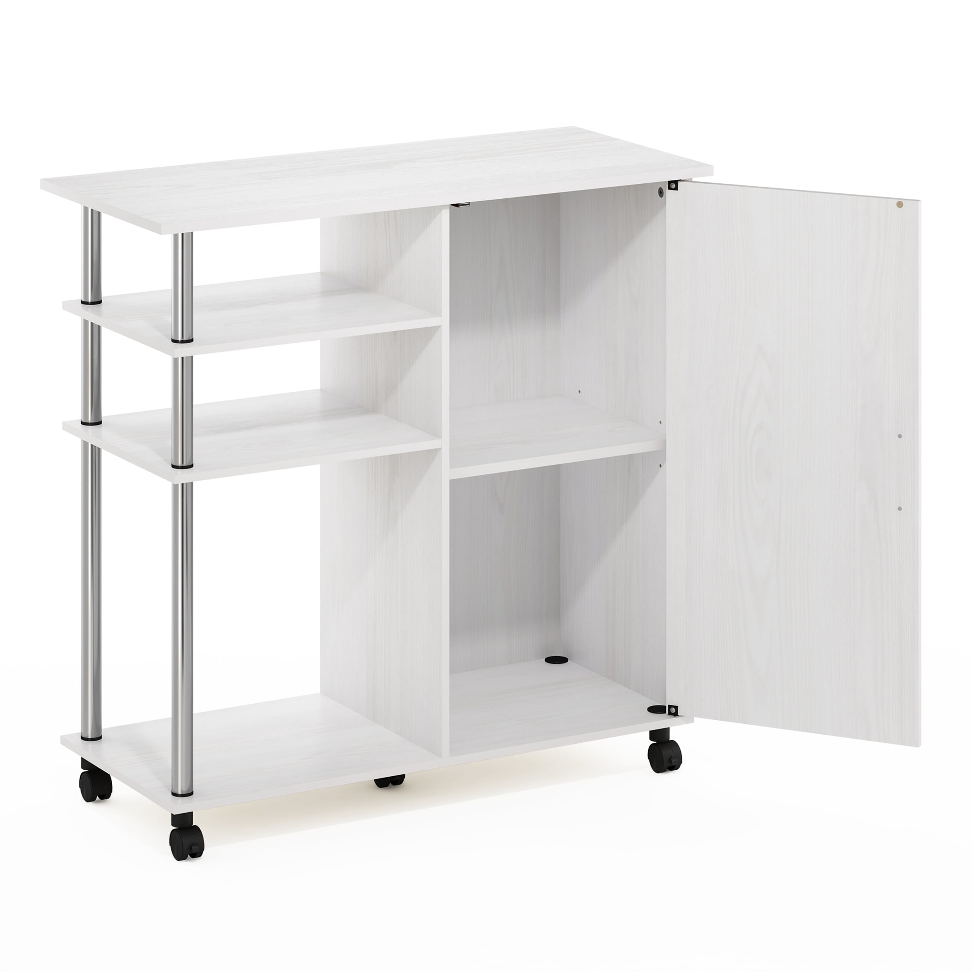 Furinno HELENA Bakers Rack with Wheels, 4-Tier Rolling Kitchen Island, Kitchen Cart, with Closed Cabinet, Coffee Bar, Pantry Organizers and Storage, White Wood - Image 2