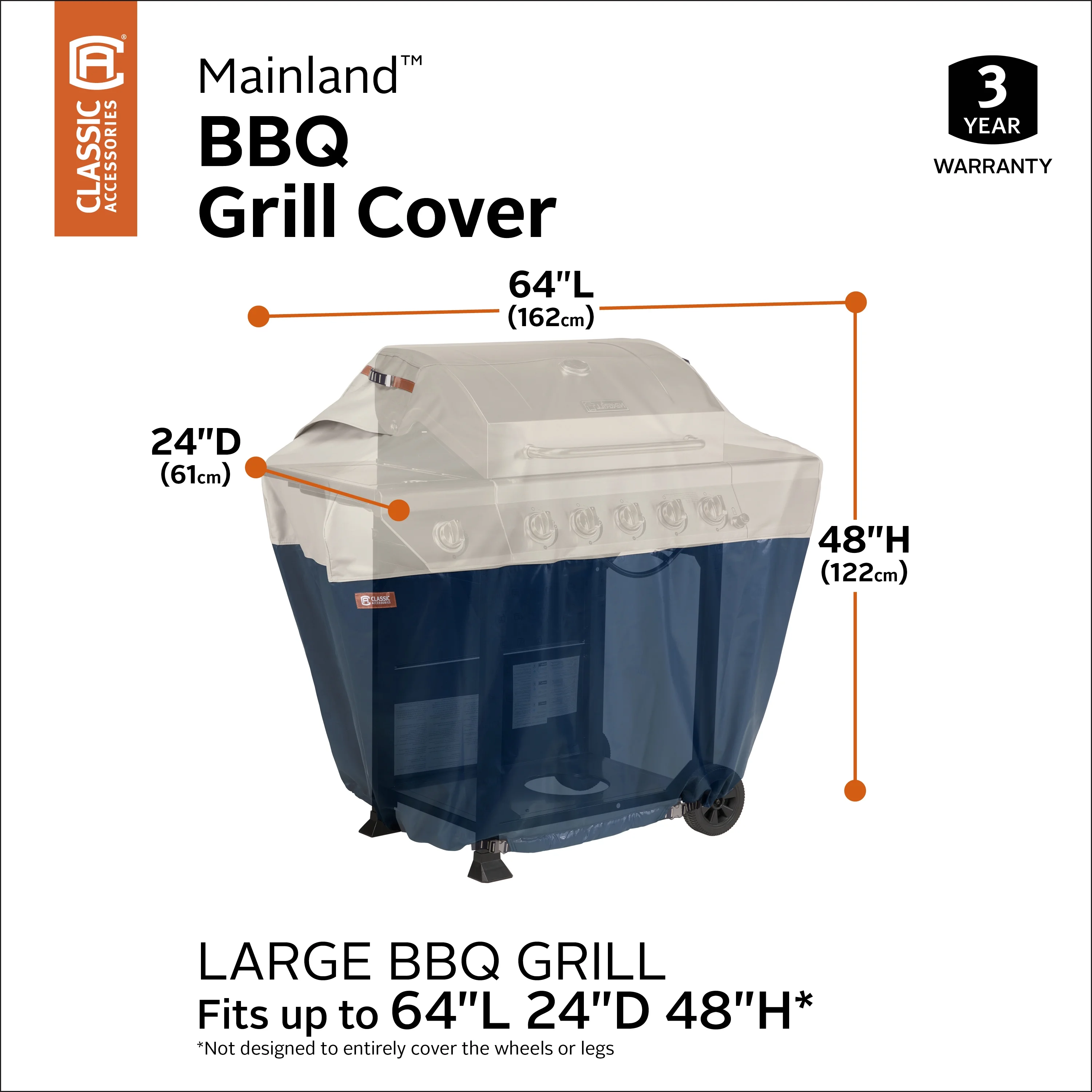 Classic Accessories Mainland Water-Resistant 64 Inch BBQ Grill Cover - Image 15