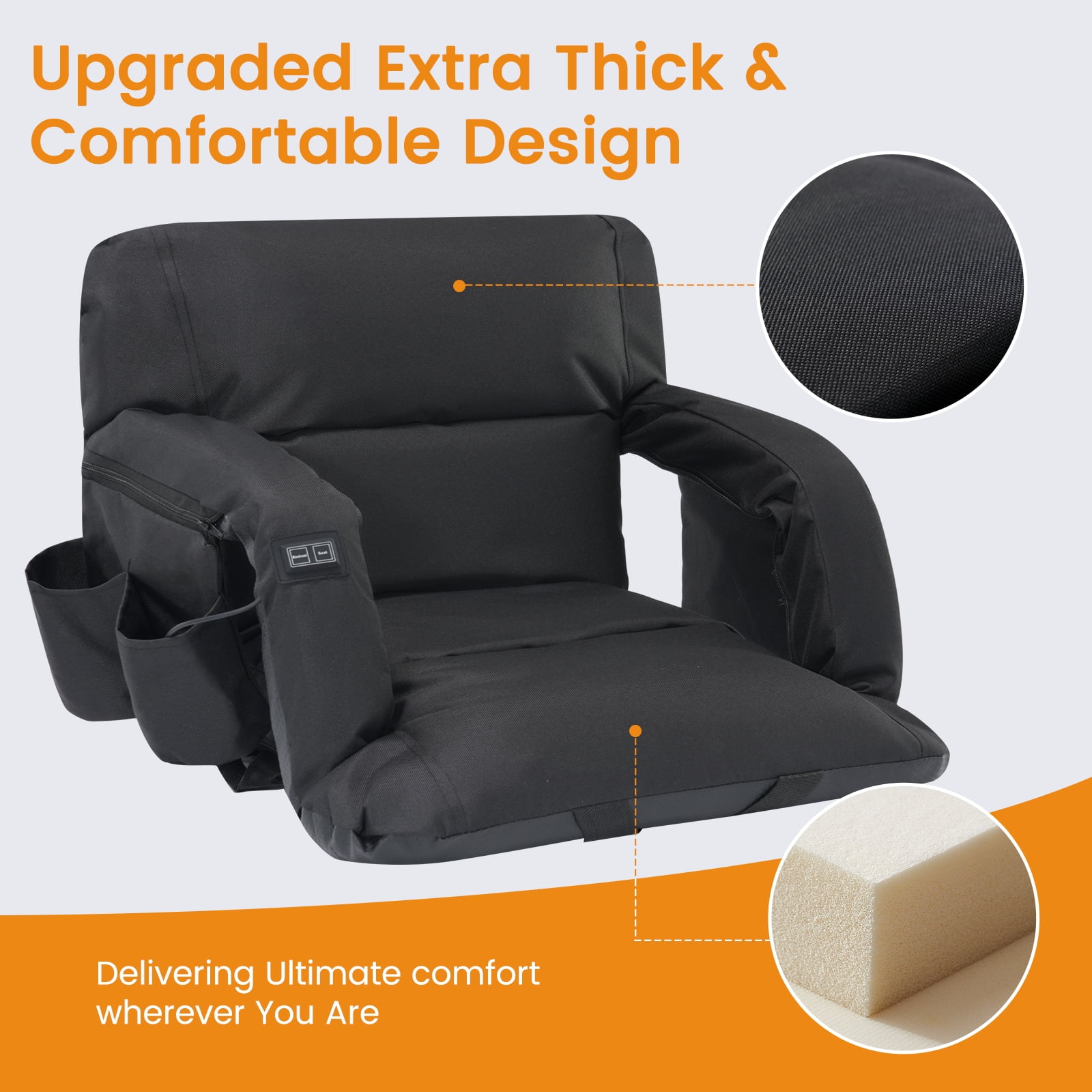 Slsy Dual-Sided Heated Ion Stadium Seats for Bleachers with Back & Arm Support and Wide Cushion, Extra Portable 6 Reclinng Positions Bleacher Seat for Outdoor Camping Games Sports - Image 6