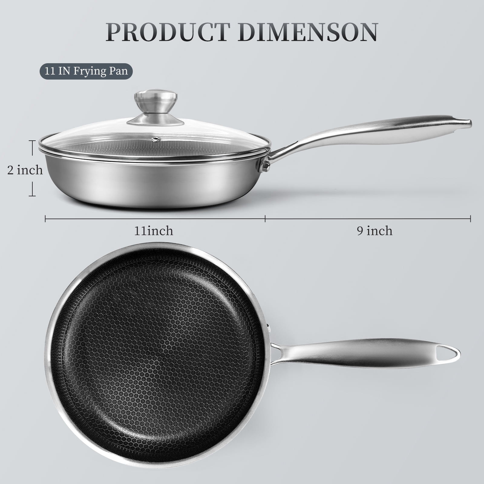 Innerwell 11 inch Stainless Steel Nonstick Saute Pan with Lid Omelet Pan for Gas Electric Induction Ceramic Stoves - Image 8
