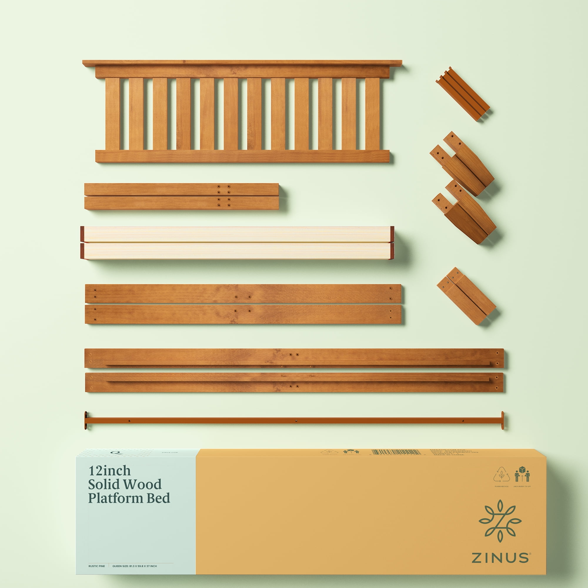 Zinus Alexia 37" Wood Platform Bed with Headboard, Rustic Pine, Full - Image 9