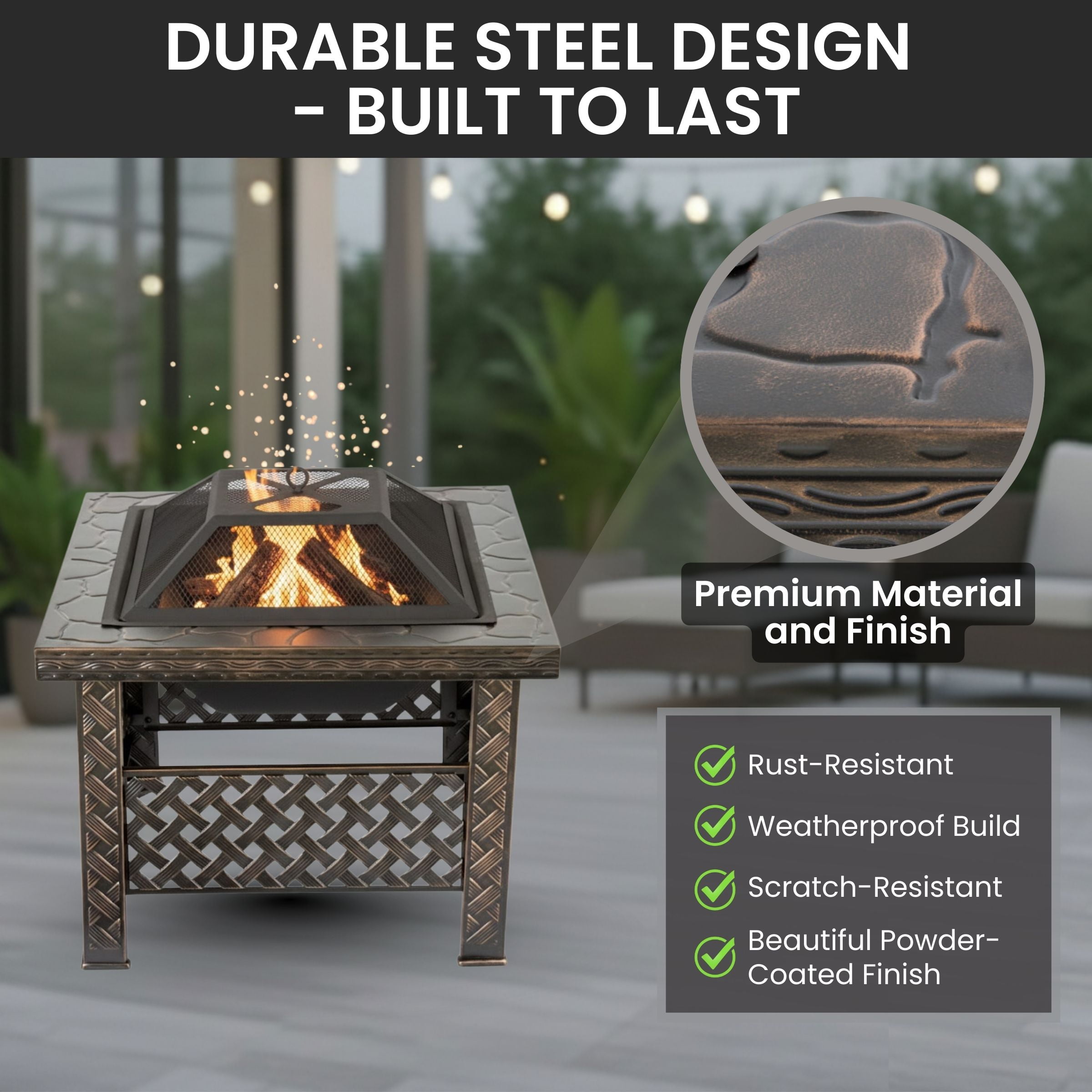 Pure Garden 26-Inch Outdoor Fire Pit with Screen, Cover, and Poker (Bronze) - Image 2