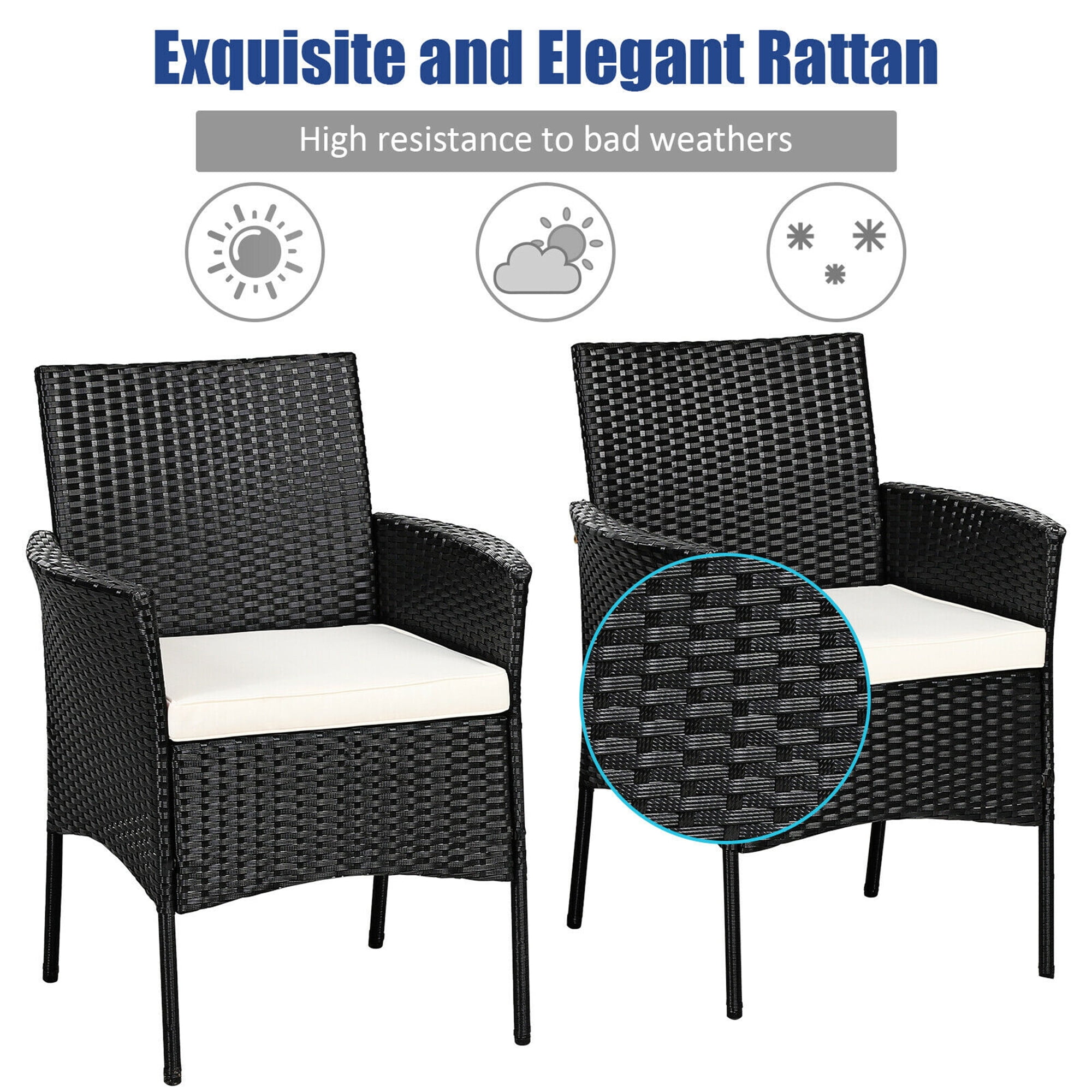 Gymax 2PCS Patio Rattan Arm Dining Chair Cushioned Sofa Furniture Black - Image 4