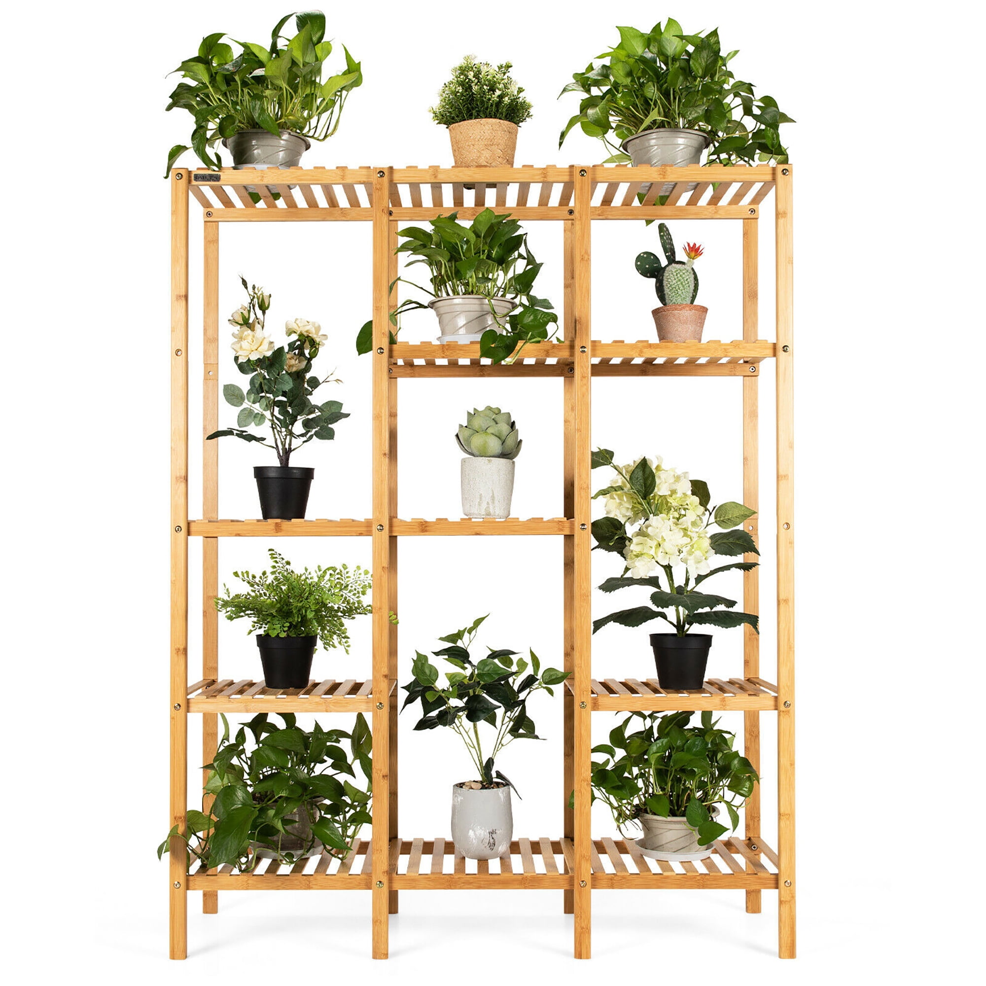 Costway Multifunctional Bamboo Shelf Storage Organizer Rack Plant Stand Display Closet - Image 11