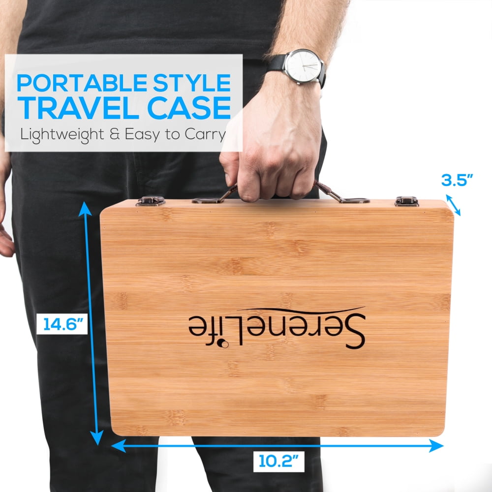 Massage Stone Heater Box Set-Electric Spa Portable Heated Rocks Massage Stones and Warmer Set - Heat Rock Massaging Kit 12 Large/Small Black Stone Set w/Bamboo Heating Case-SereneLife PSLMSGST65.5 - Image 5