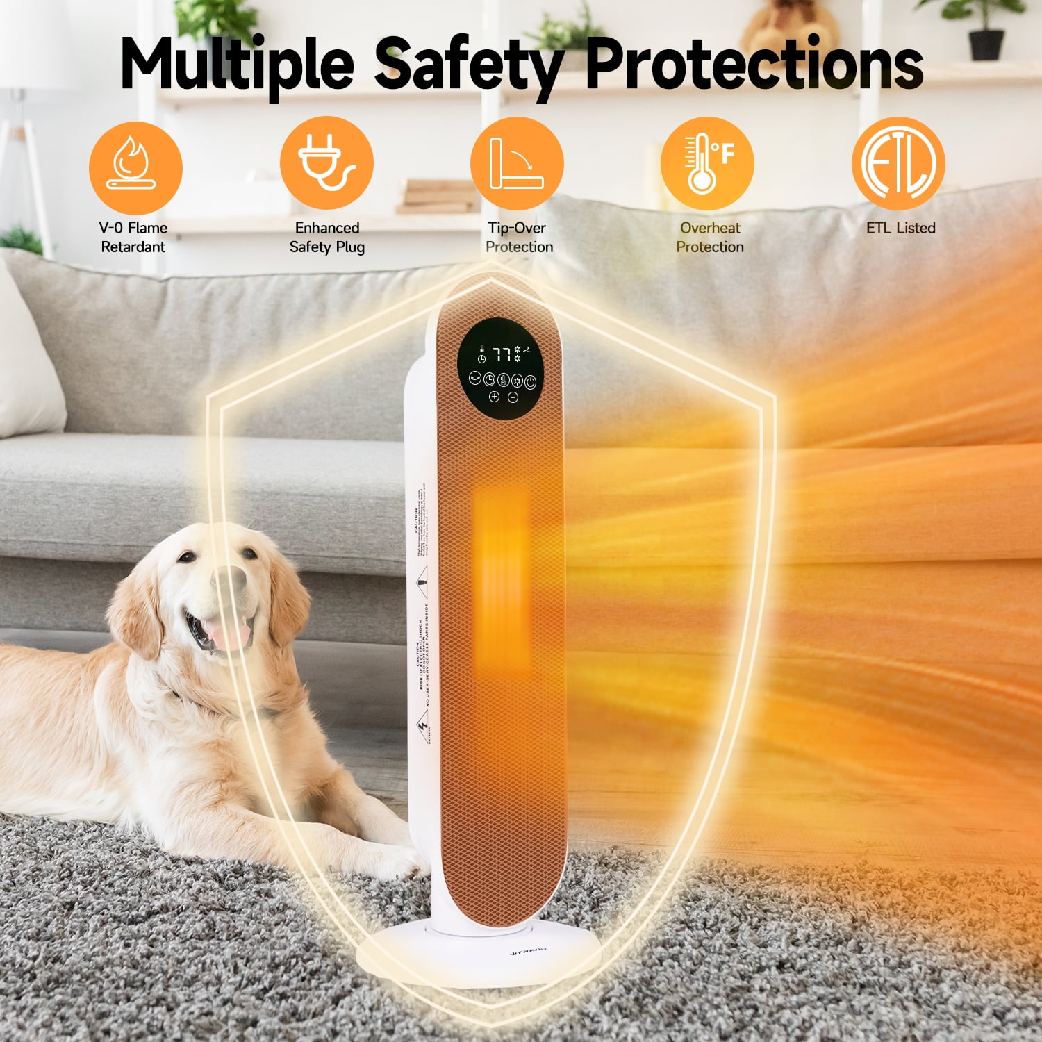 WYRAVIO 1500W Space Heaters for Indoor Use,80° Oscillating Portable Electric Heaters with Thermostat, Remote, 3 Modes,Fast Safety Heat,12H Timer, Overheat Protection, Heater for Bedroom Home Office - Image 5