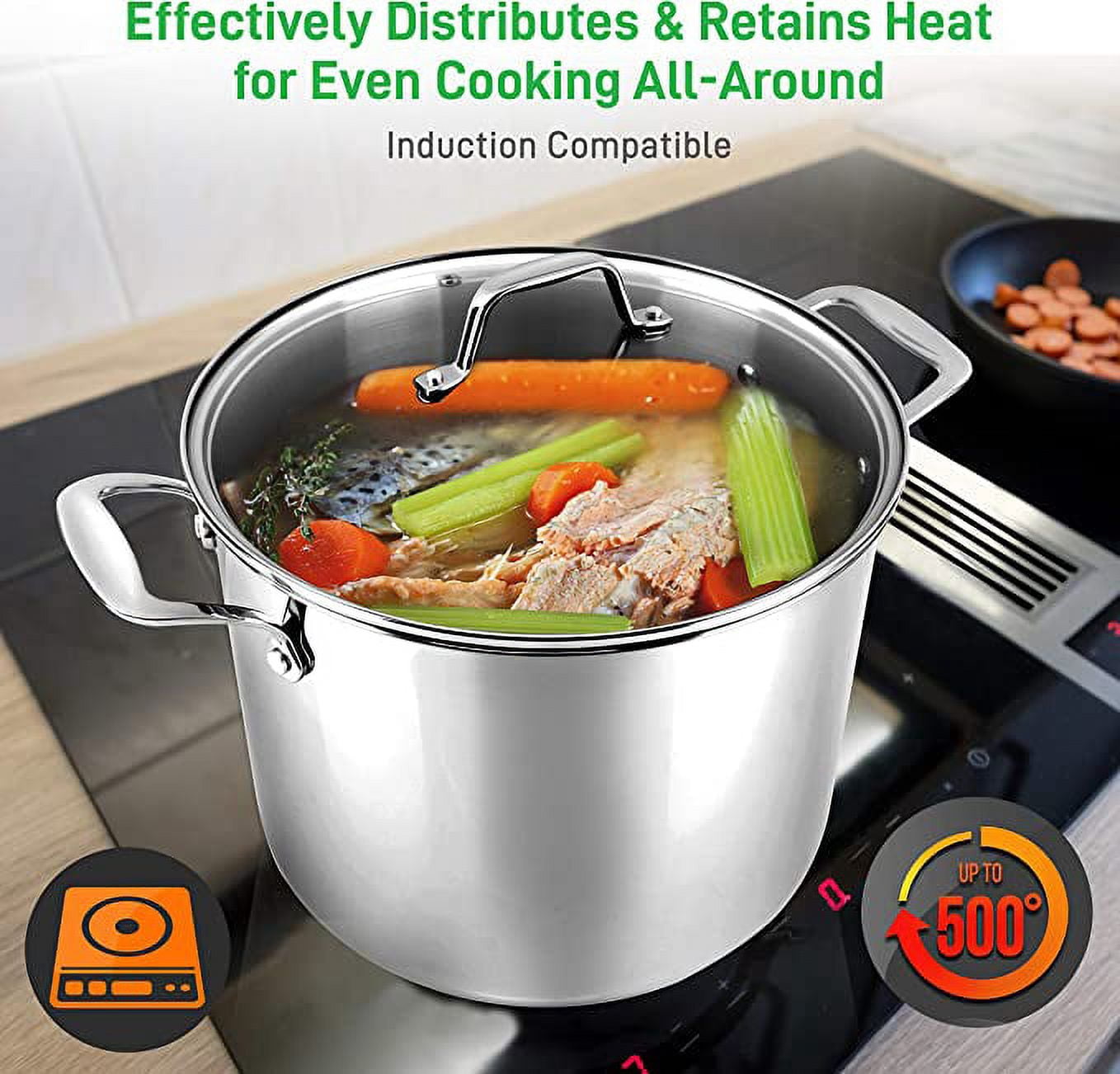 NutriChef Heavy Duty 8 Qt Stainless Steel Soup Stock Pot w/ Handles & Lid - Image 3