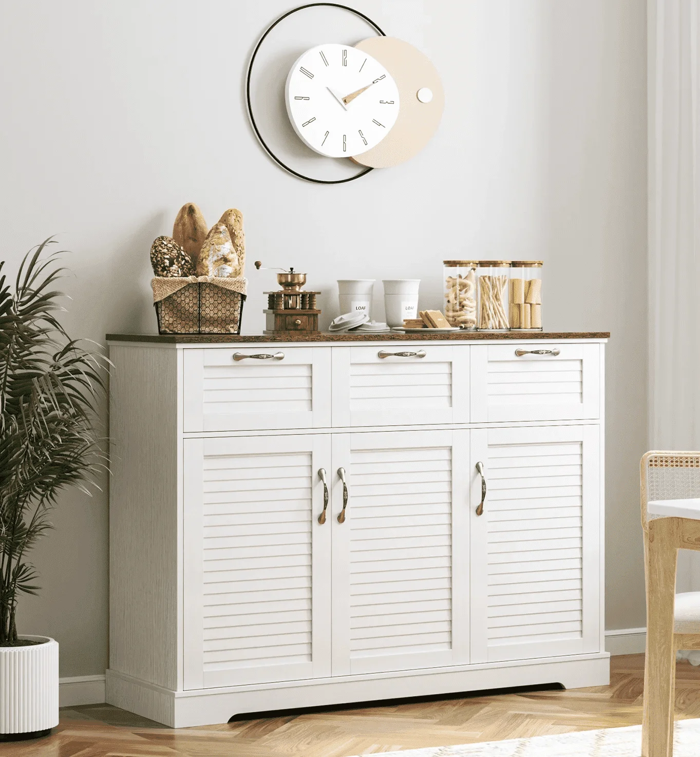 Homfa Buffet Table with 3 Drawers & 3 Doors, 47.2'' Large Wood Sideboard Cabinet for Kitchen Dining Room, White &Oak - Image 9