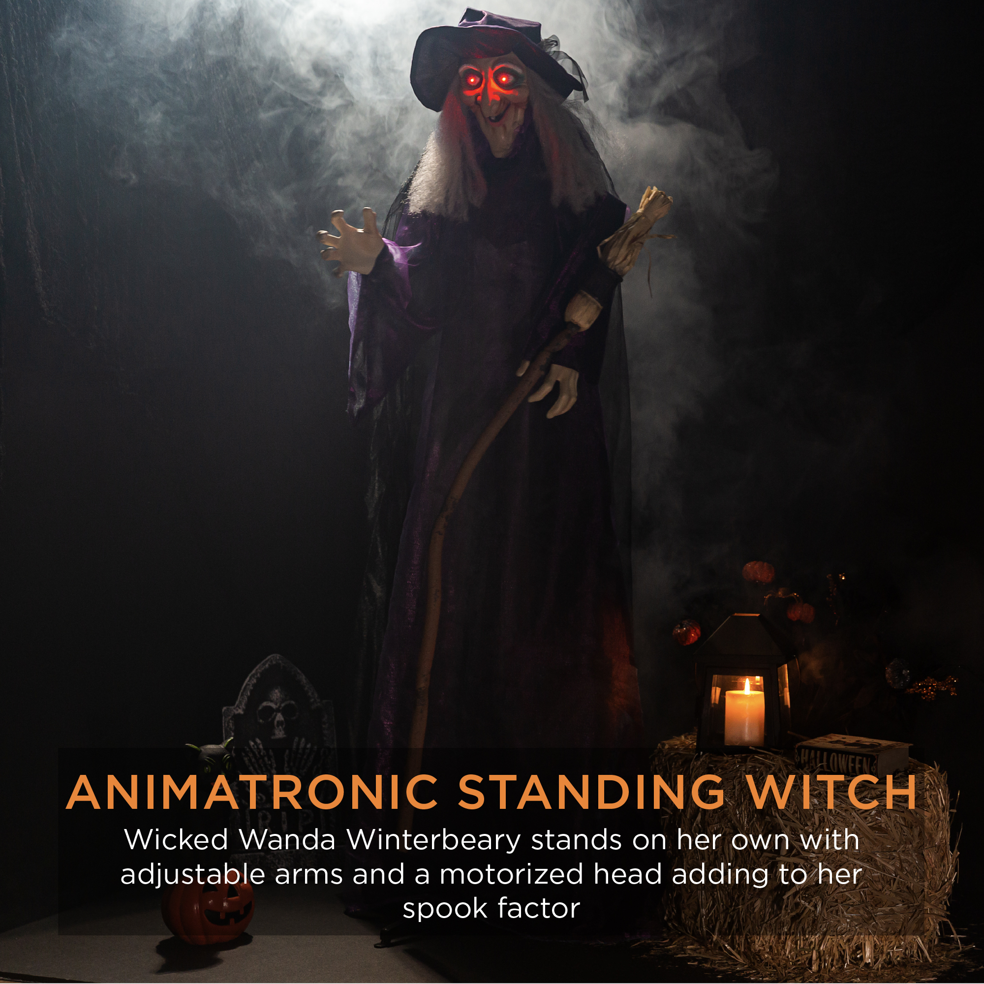 Best Choice Products 5ft Standing Witch, Wicked Wanda Poseable Halloween Animatronic w/ Pre-Recorded Phrases, LED Eyes - Image 5