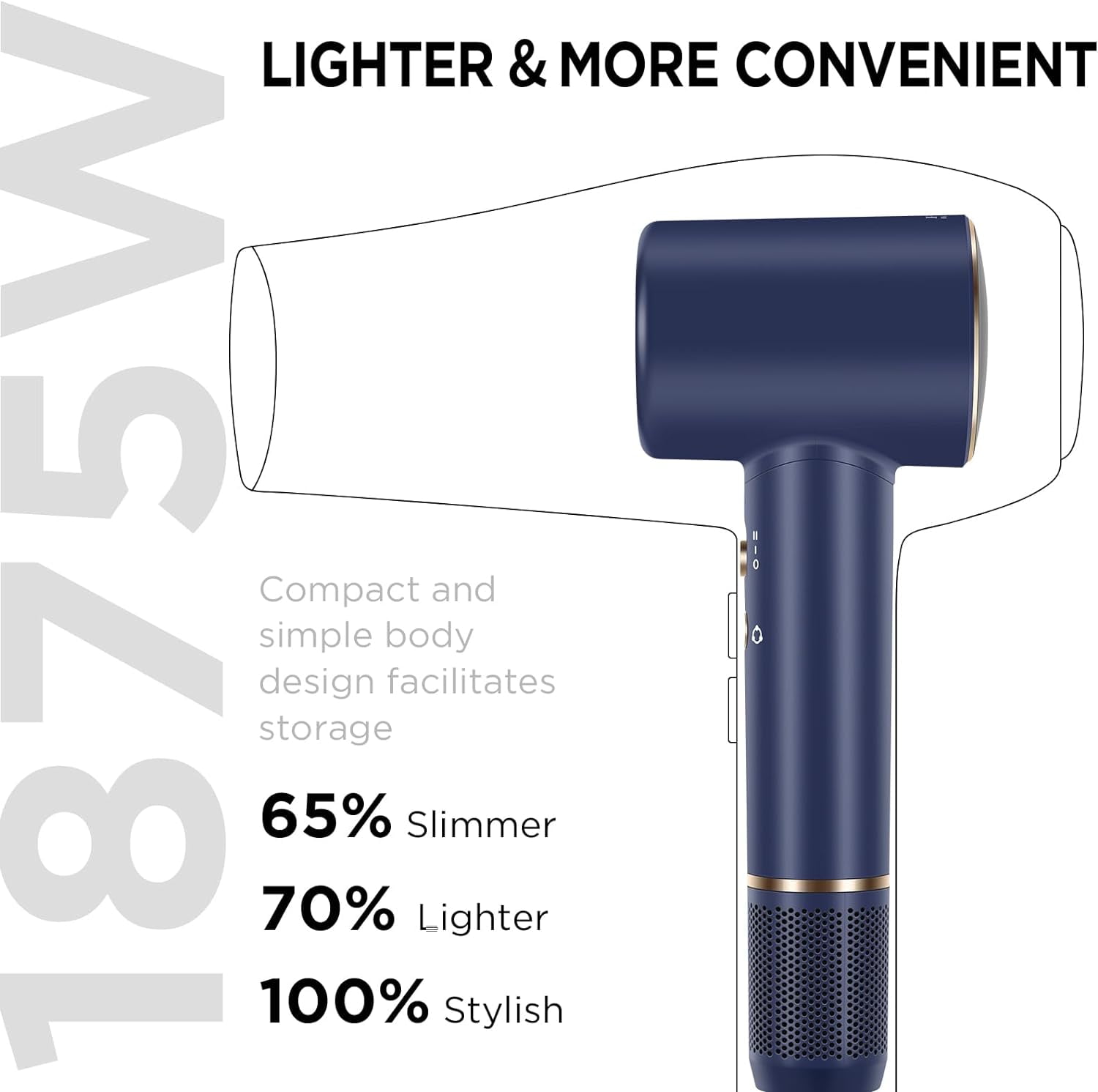 Hair Dryer, 110, 000 RPM Air-Sonic High-Speed Blow Dryer for Fast Drying, Cool/Care/Dry Mode Display & 200 Million Negative Ionic, PARWIN PRO BEAUTY 1875W Hair Dryer with Diffuser, Prussian Blue - Image 5