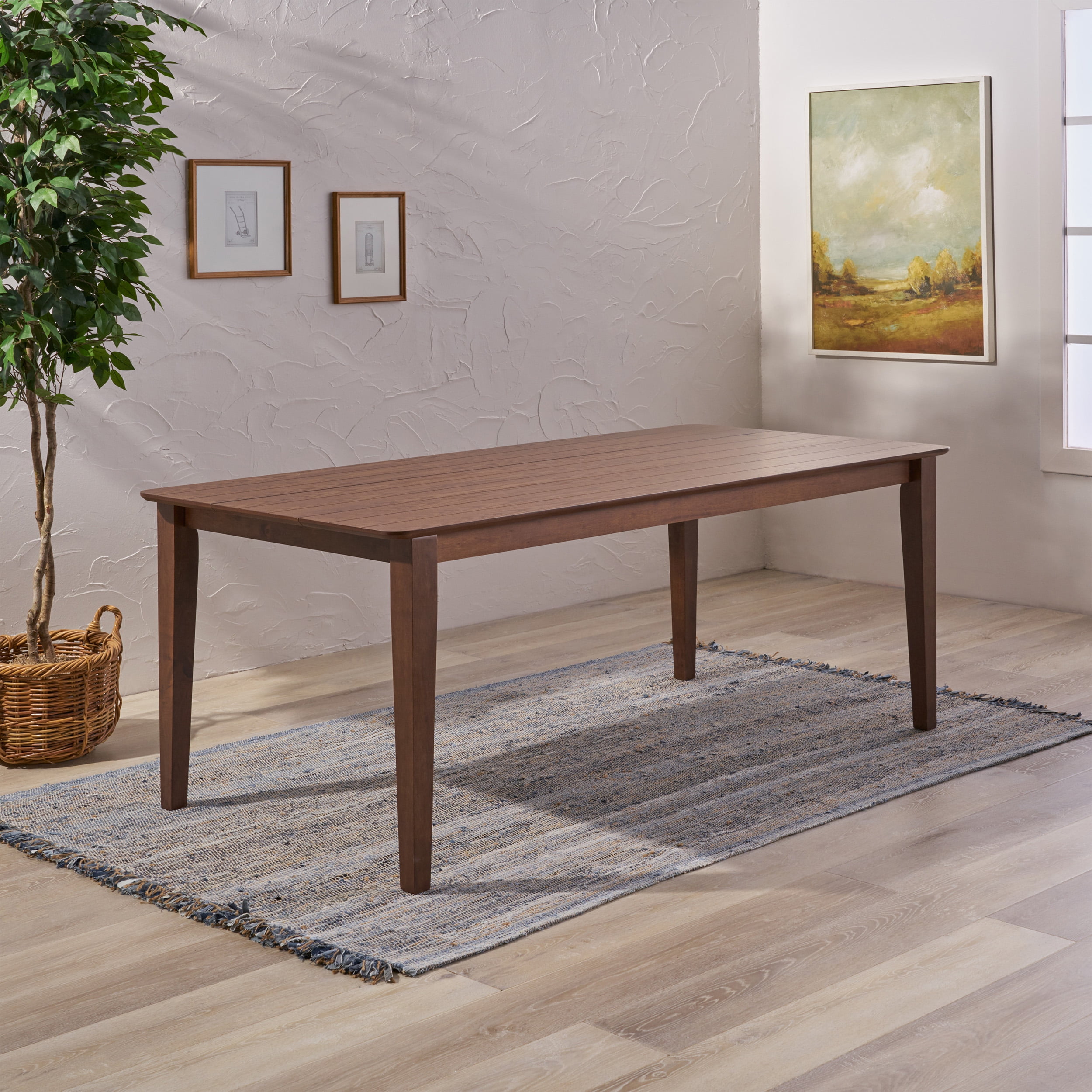 Noble House Lylah Indoor Rectangular 8 Seat Farmhouse Dining Table, Walnut Finish - Image 4