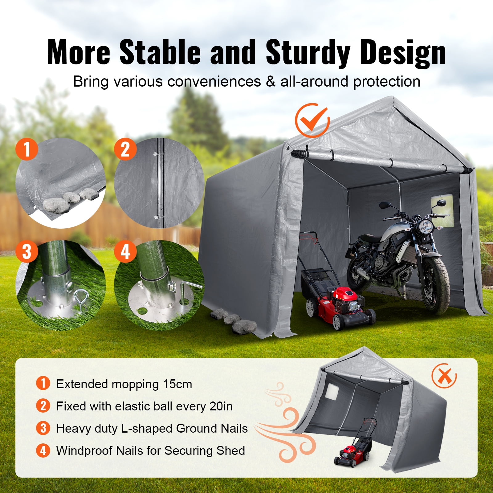 VEVOR Portable Shed Storage Shelter Outdoor, 10x10x8.5 ft Heavy Duty All-Season Instant Storage Tent Tarp Sheds with Roll-up Zipper Door and Ventilated Windows - Image 7
