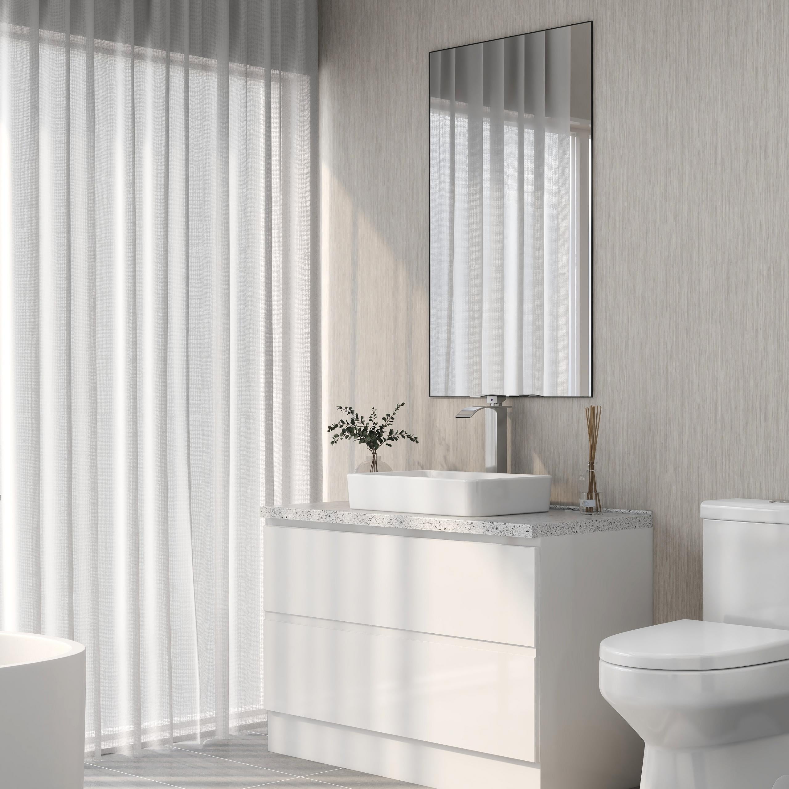 DeerValley DV-1V032 White Ceramic Rectangular Vessel Sink Above Counter White Bathroom Vanity Sink Bathroom Sink Art Basin (19.92'' L x 14'' W x 4.37'' H) - Image 7