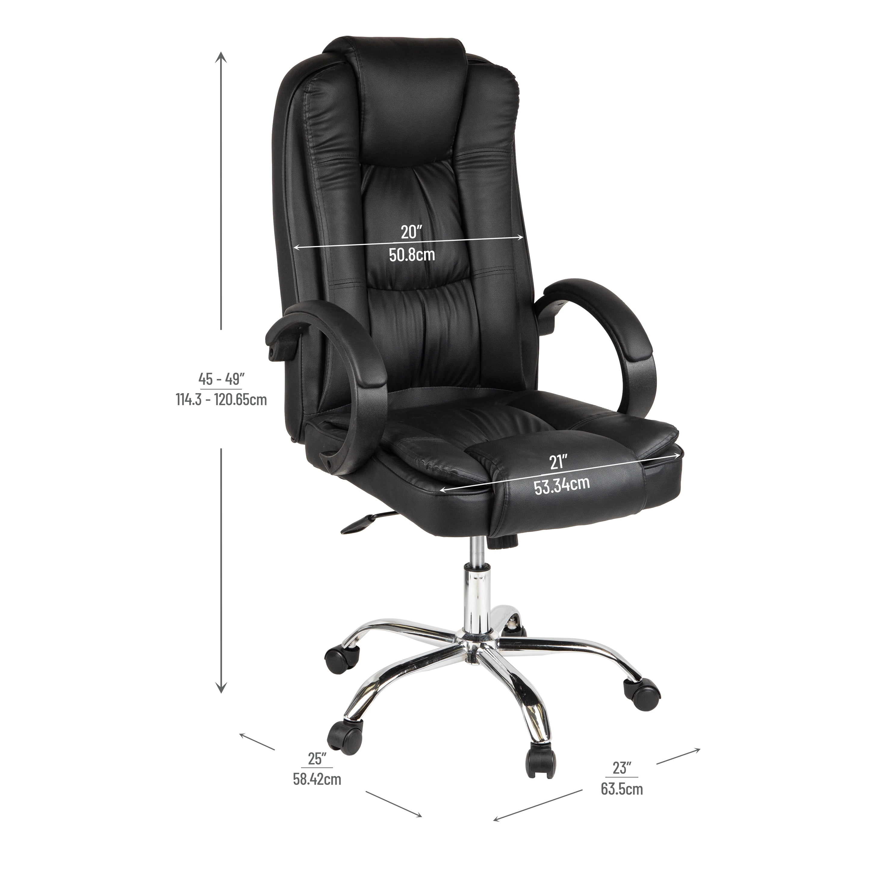 Mind Reader Executive Office Chair with Headrest, Height Adjustable, Desk Chair, Office, 23"L x 25"W x 45-49"H - Image 3