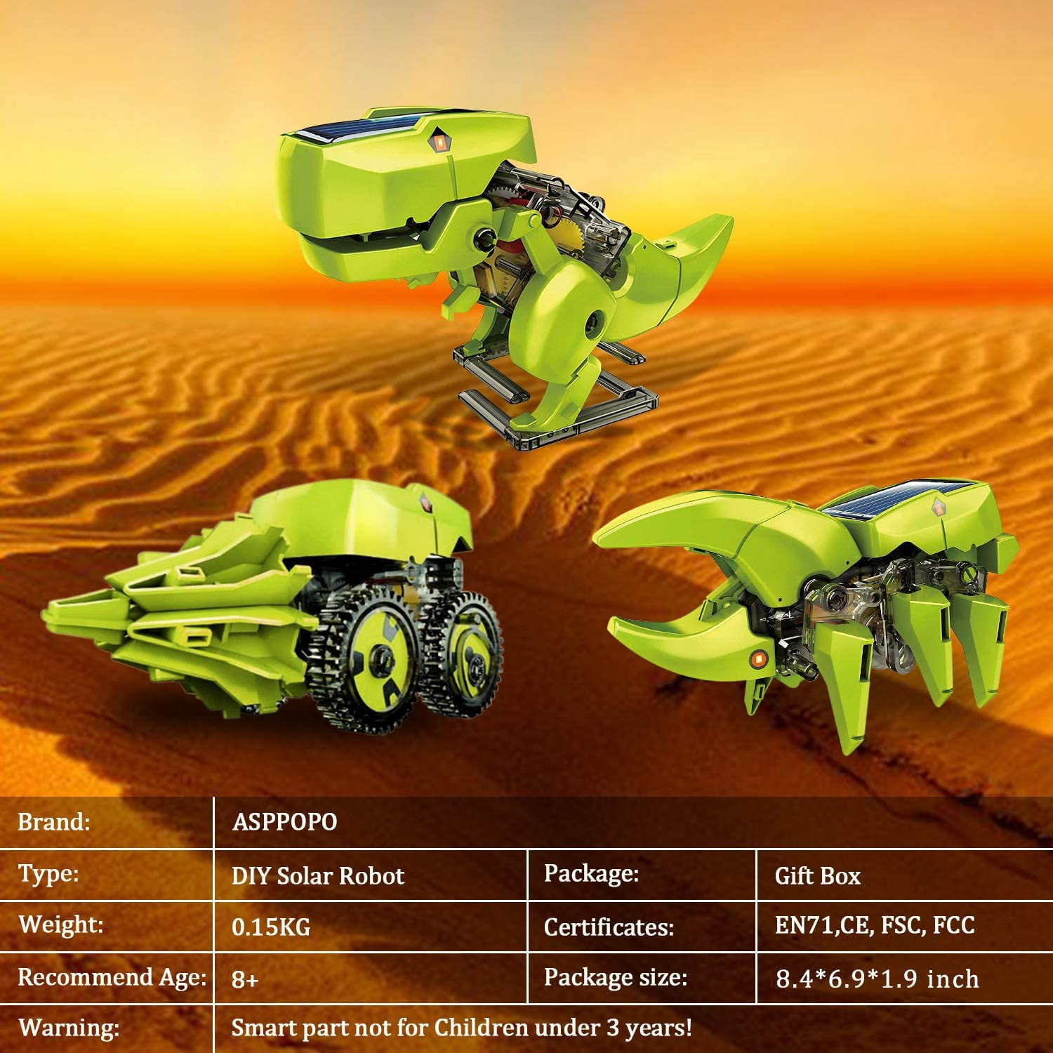 CEDQ Educational STEM Toys, 3-in-1 Solar Robot Dinosaur Kit, DIY STEM Dinosaur, Insect Unicorn, Drilling car Toys, Science Kit for Kids 8-12 Years Old Gifts, Build a Robot DIY Toys, Green - Image 13