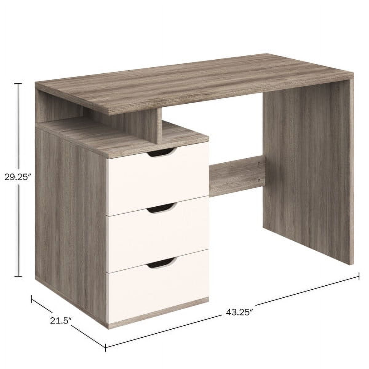Lavish Home Computer Desk with Attached 3-Drawer File Cabinet (White) - Image 3