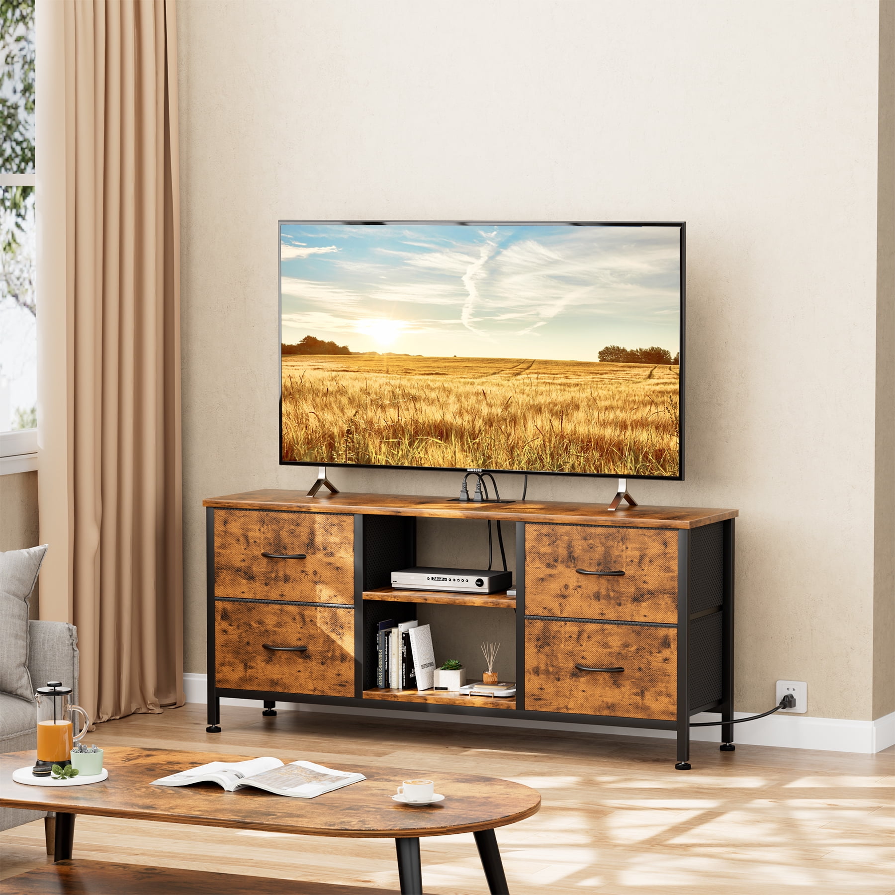 GIKPAL Dresser TV Stand, Dressers for Bedroom TV Stand 4 Drawers with Power Outlet for 50" TV Chest of Drawers for Living Room, Brown - Image 6