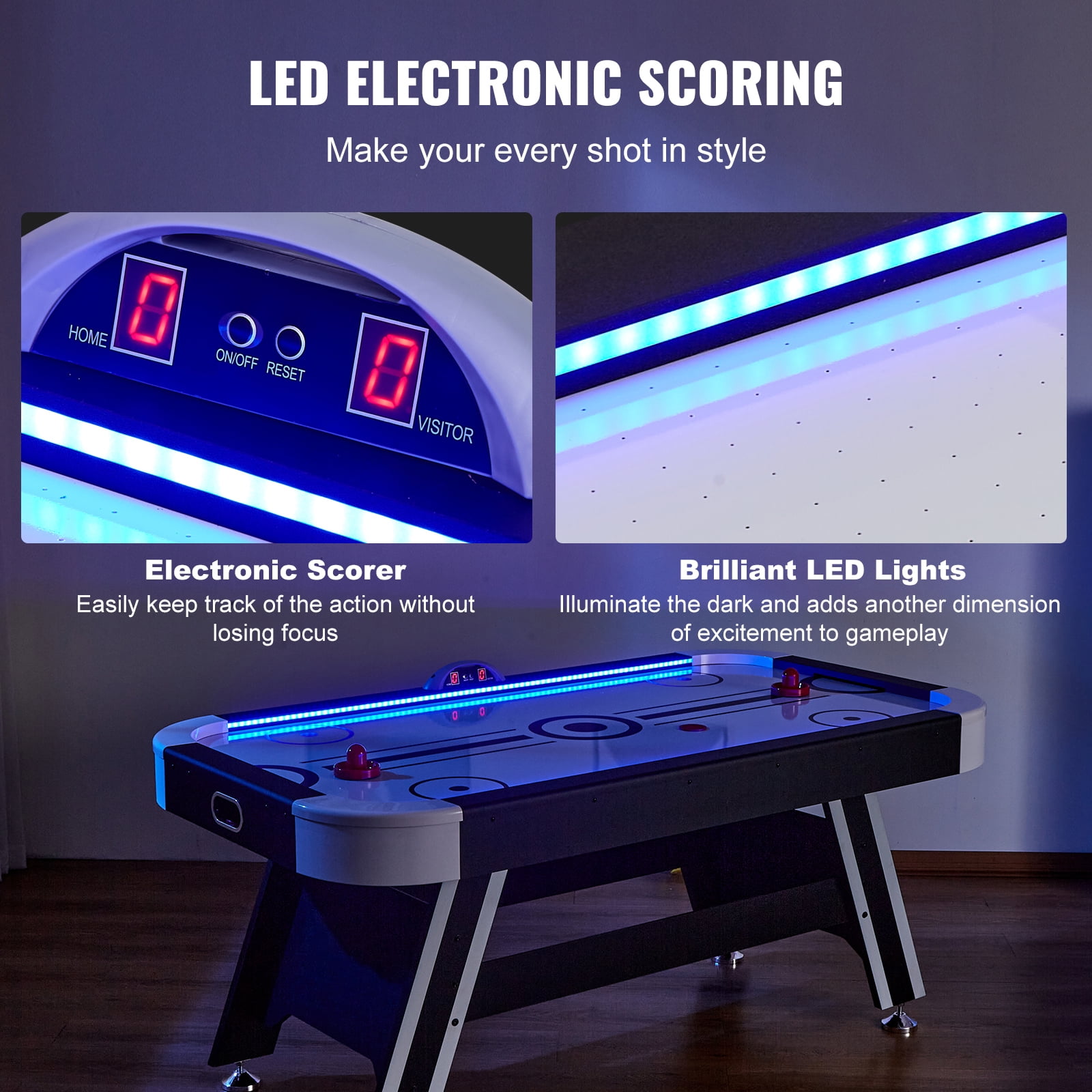 KFFKFF Pneumatic Hockey Table, 72" Domestic Hockey Game for Children and Grown-ups, Illuminated Athletic Hockey Match with 2 Discs, 2 Handlers, and Digital Scoring Mechanism, Recreational Gaming Kit - Image 9
