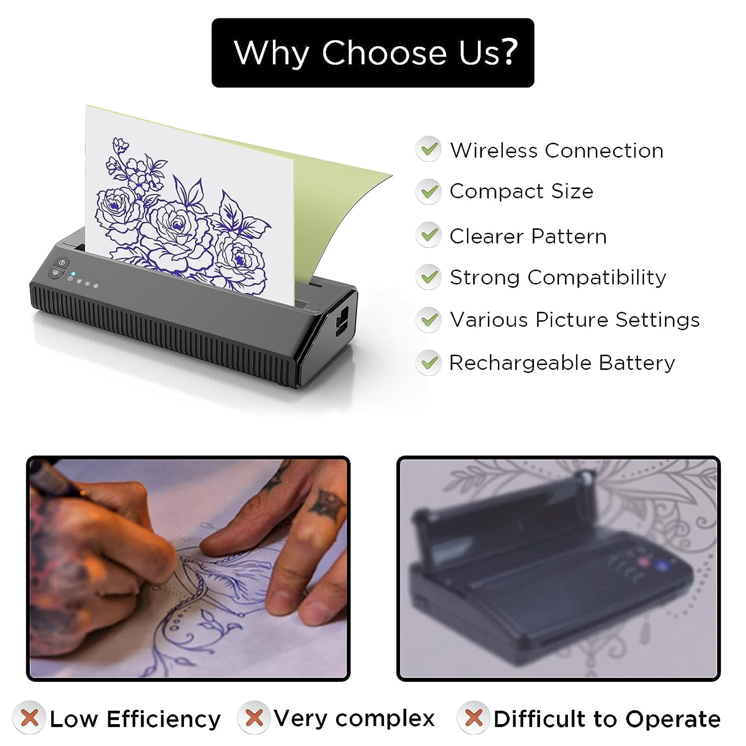 Jollebone Bluetooth Tattoo Stencil Maker Tattoo Transfer Thermal Printer Machine with 10 Transfer Paper - Image 3