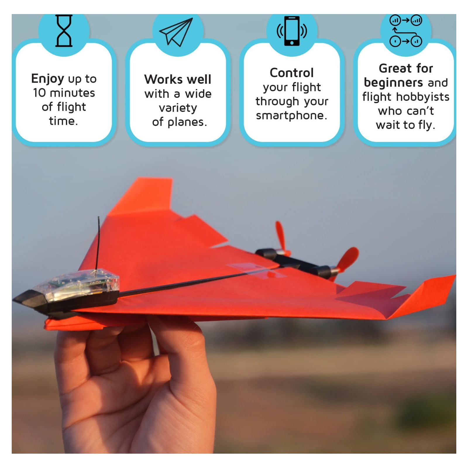 POWERUP 4.0 Smartphone Controlled Paper Airplane Kit, RC Controlled. Easy to Fly with Autopilot & Gyro Stabilizer. For Kids and Adults. DIY STEM Tool - Image 9