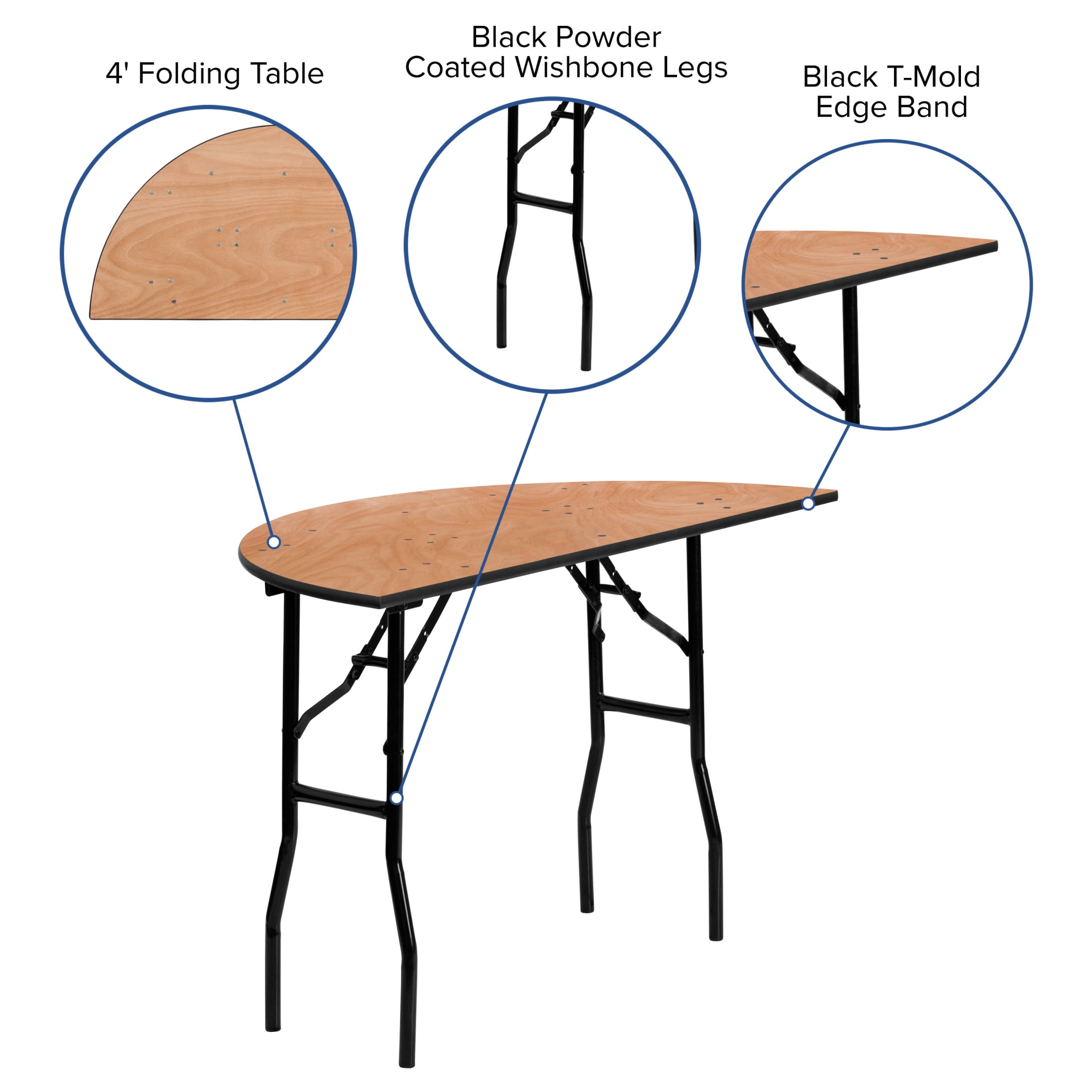 Flash Furniture Furman 4' Half-Round All-Occasion Wood Folding Event Table, Natural/Black - Image 2