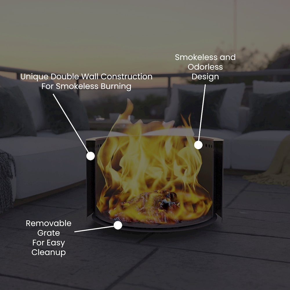 Flash Furniture Titus Commercial Grade 27 inch Smokeless Outdoor Firepit, Natural Wood Burning Portable Fire Pit With Waterproof Cover, Bronze - Image 13