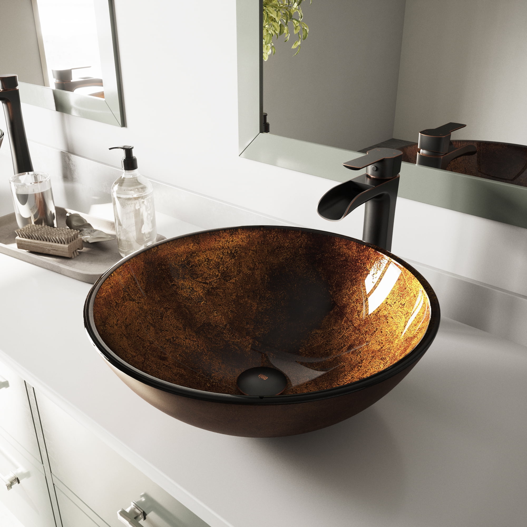 VIGO Giovanni Russet Brown Glass 17 in. L x 17 in. W x 6 in. H Round Vessel Bathroom Sink - Image 2