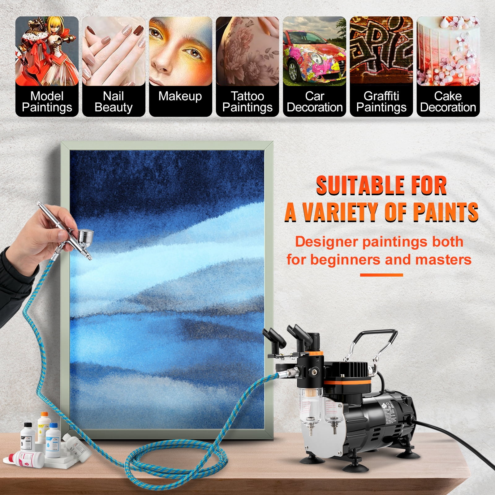 KFFKFF Airbrush Kit, Professional Airbrushing Kit with Compressor, Versatile Dual-Action Gravity Feed Airbrushing System for Artwork, Nail Art, Biscuits, Tattoo Designs - Image 5