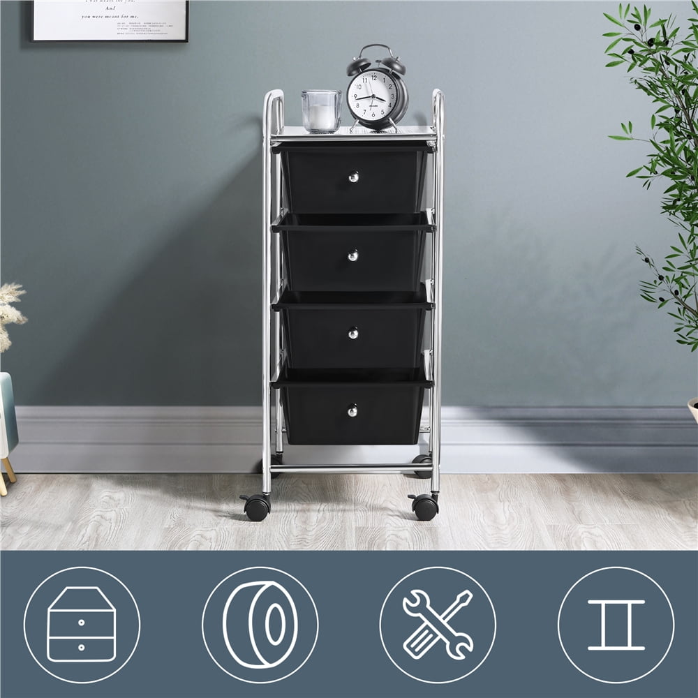 Alden Design 4 Drawers Metal Frame Storage Cart Rolling Bin Trolley, Black - Image 10