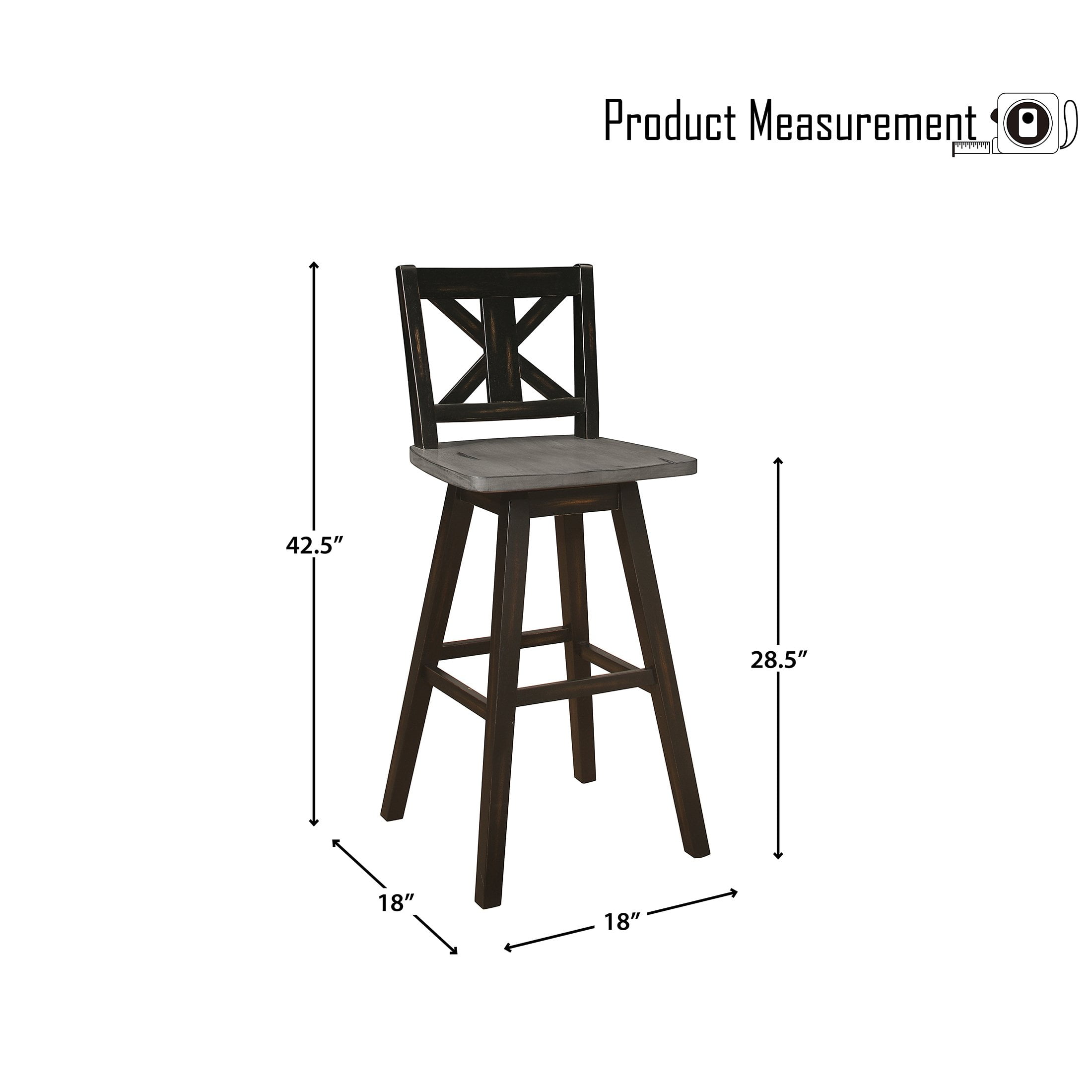 OakvillePark Roscoe Swivel Pub Height Barstool (Set of 2), Black/Gray - Image 3