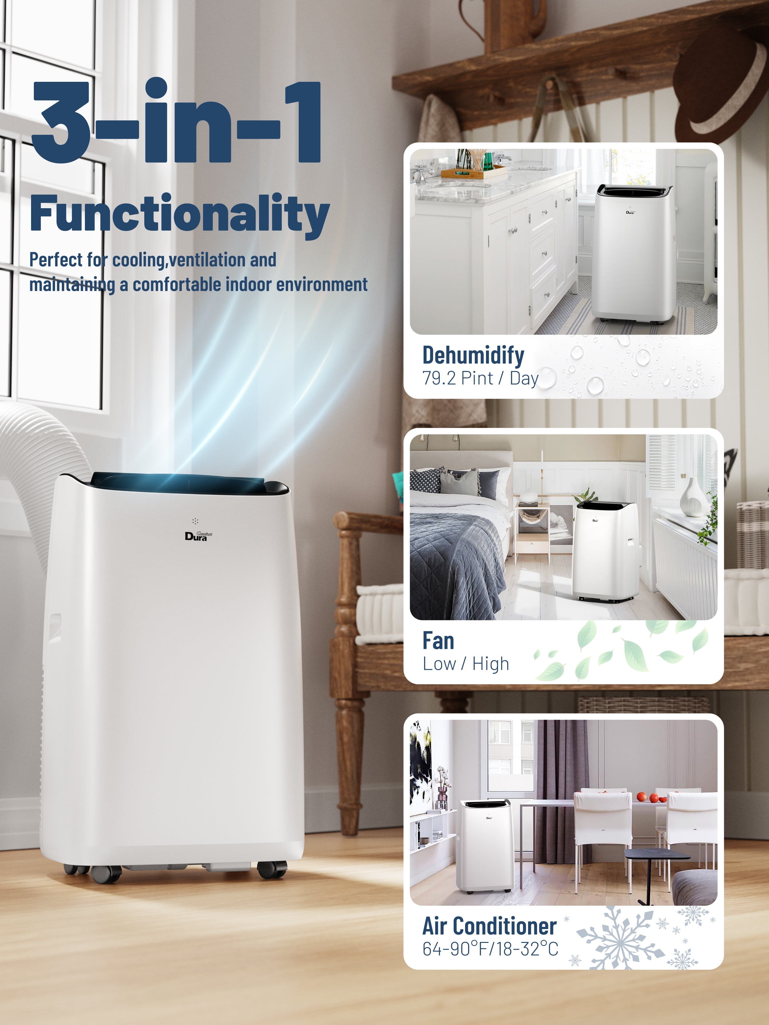 DuraComfort Portable Air Conditioners for Room, 8150BTU(12000 BTU Ashrae) Smart WiFi, Built-in Cool, Dehumidifier, Fan - Image 7