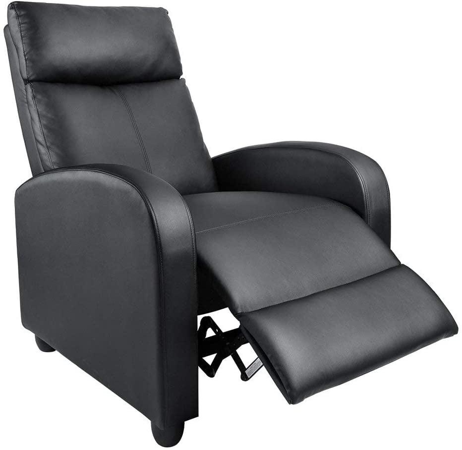 Lacoo Black PU Leather Single Sofa Recliner with Padded Seat and Backrest, Multi-Positions - Image 4