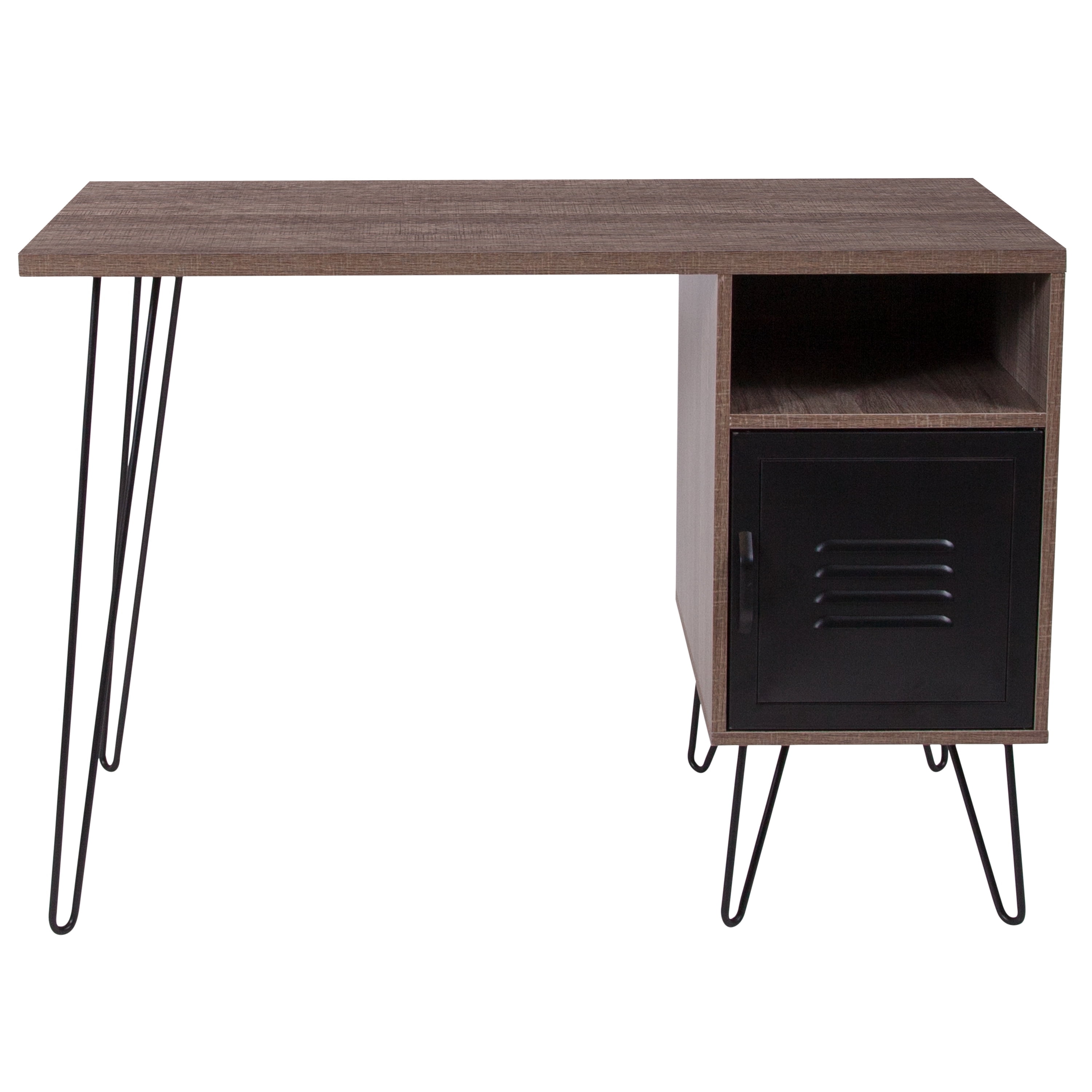 Flash Furniture Woodridge Collection Rustic Wood Grain Finish Computer Desk with Metal Cabinet Door and Black Metal Legs - Image 5