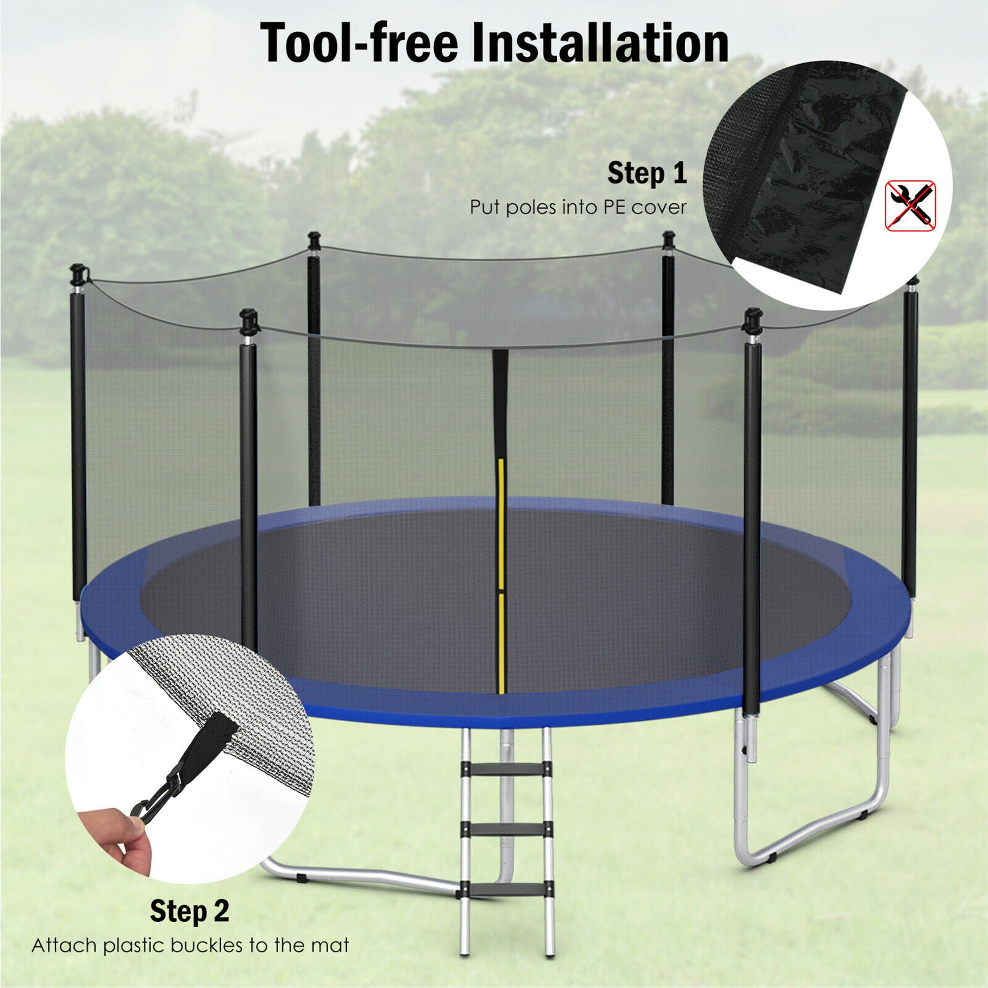 Gymax 16FT Replacement Trampoline Safety Enclosure Net w/ Zipper & Buckle for 6 Poles - Image 9