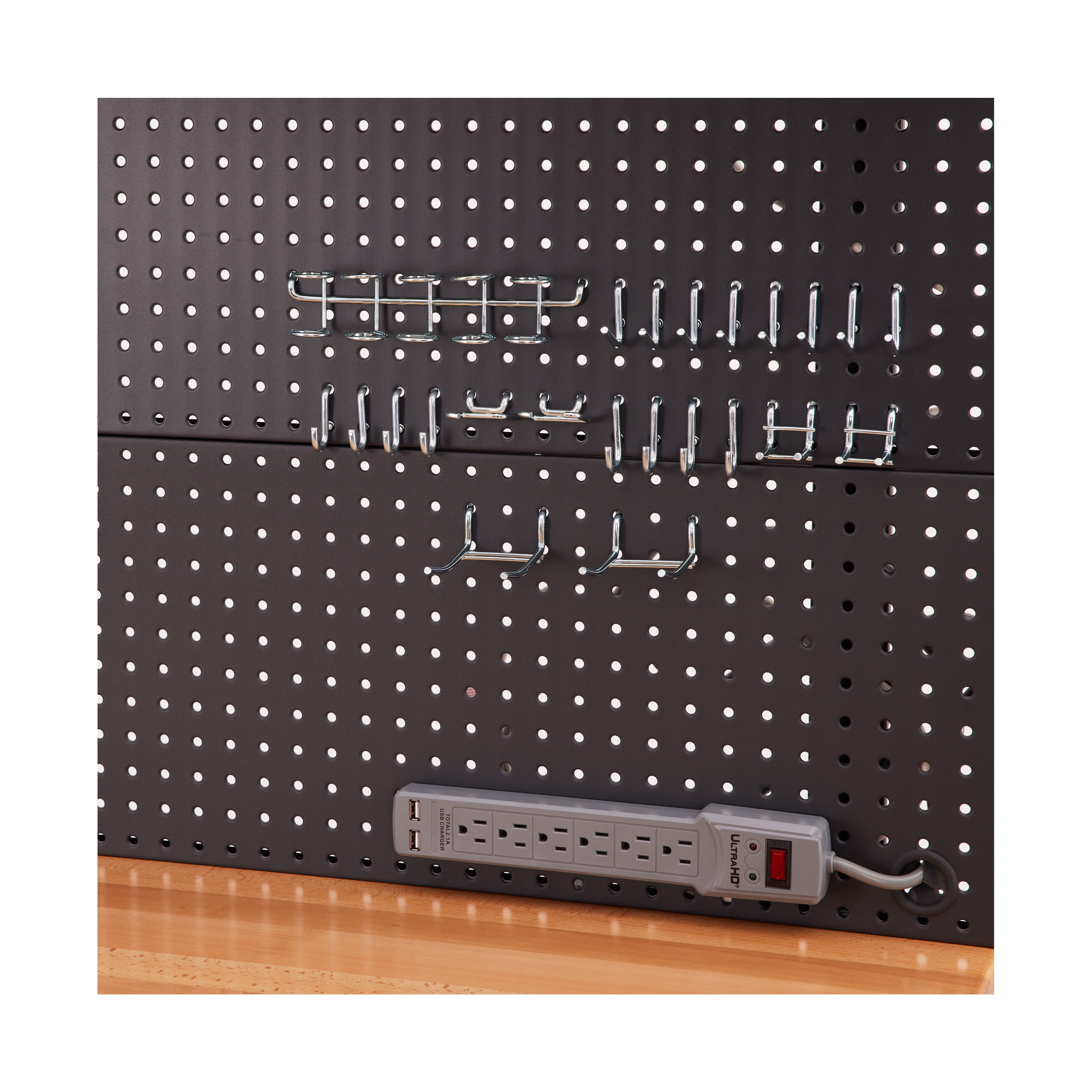 Seville Classics UltraHD® Heavy Duty Commercial Lighted Workcenter Workbench w/ Pegboard, Graphite, 48" W x 24" D x 65.5" H - Image 14