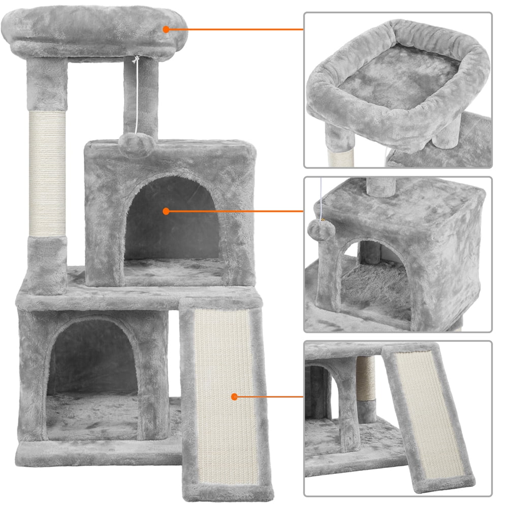 3 Tiers Multilevel Cat Tower Cat Tree with Condos Light Gray - Image 2