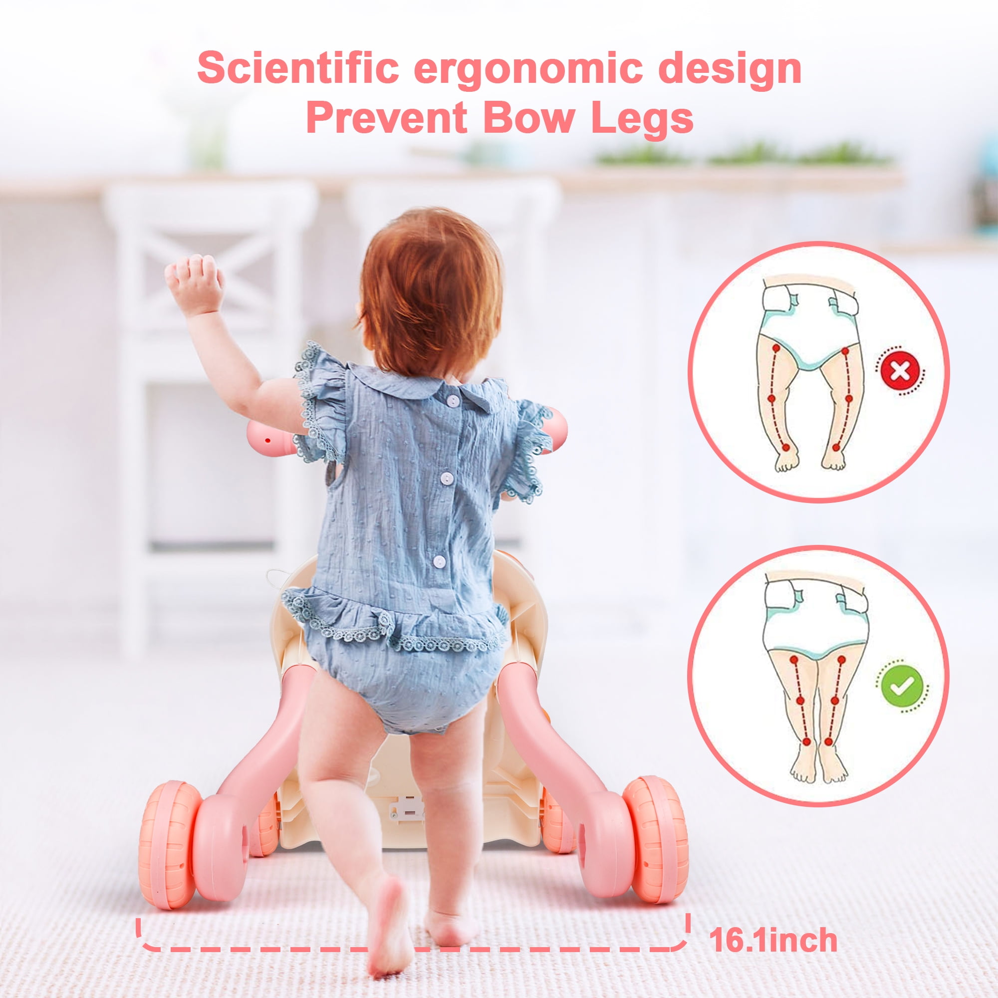 Hot Bee 3-in-1 Baby Walker and Learning Table Center, Perfect Learning Toys Christmas Baby Toy Gift for Infants 6-12 Months, 17.3 Inch Perfect for Early Development & Playtime for Girls Boys-Pink - Image 5