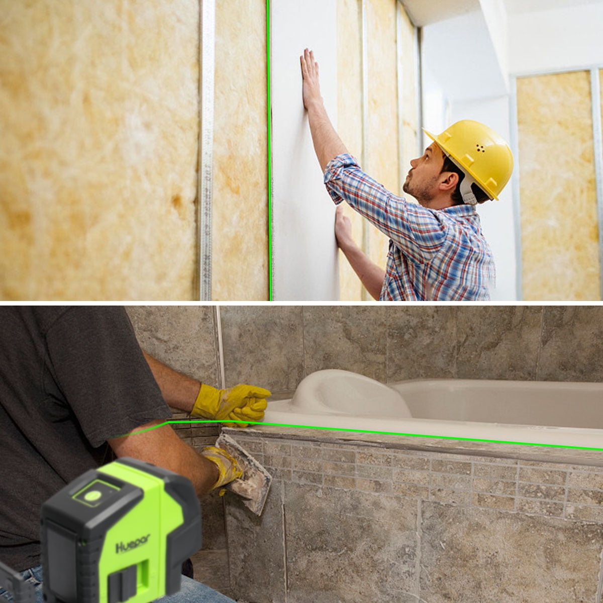 Huepar Cross Line Laser Level Green Beam Self-Leveling Laser Leveler Tools with 2 Plumb Dots 8211G - Image 2