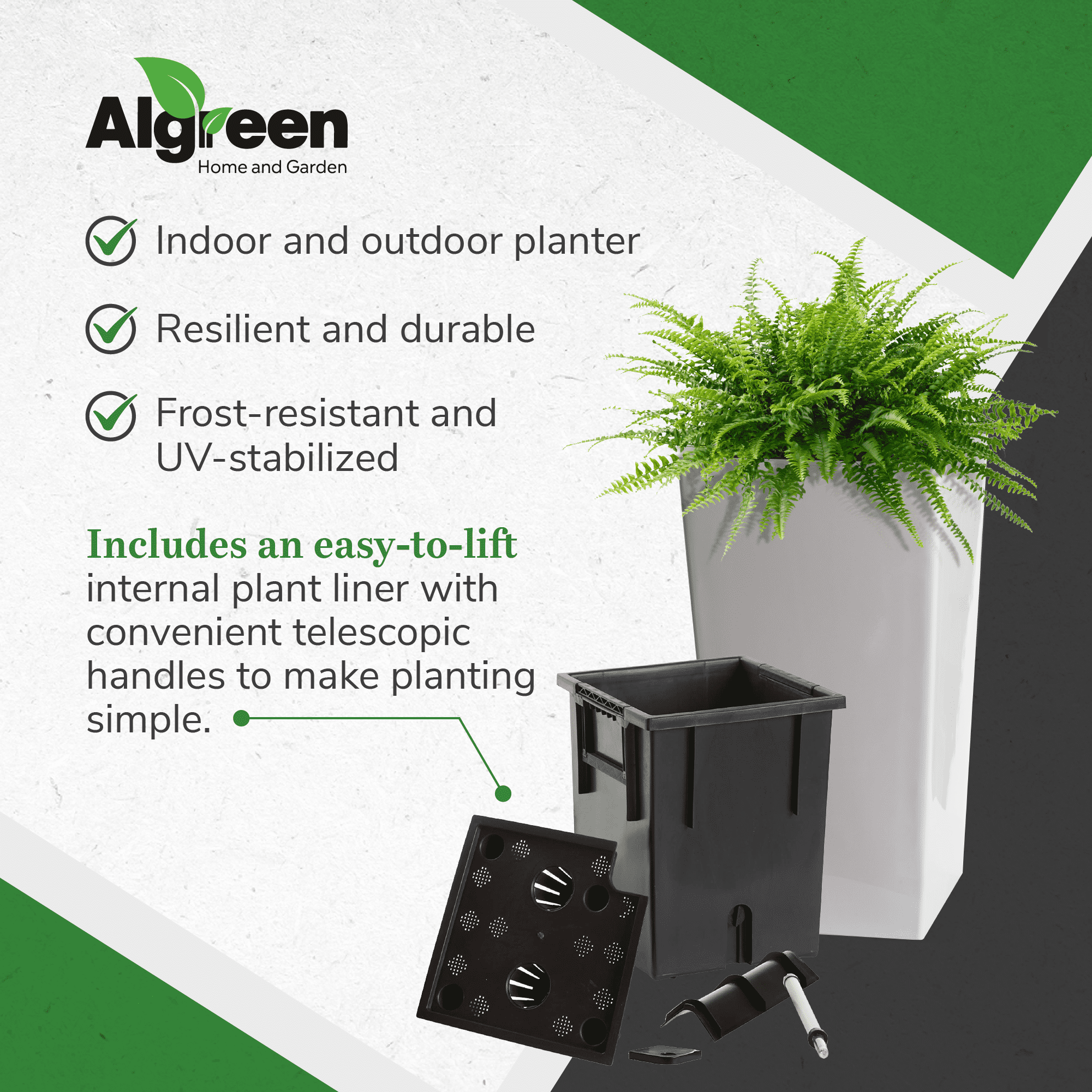 Algreen Modena Sq Self-Watering Planter w/ Water Level Guide, Glossy White - Image 7